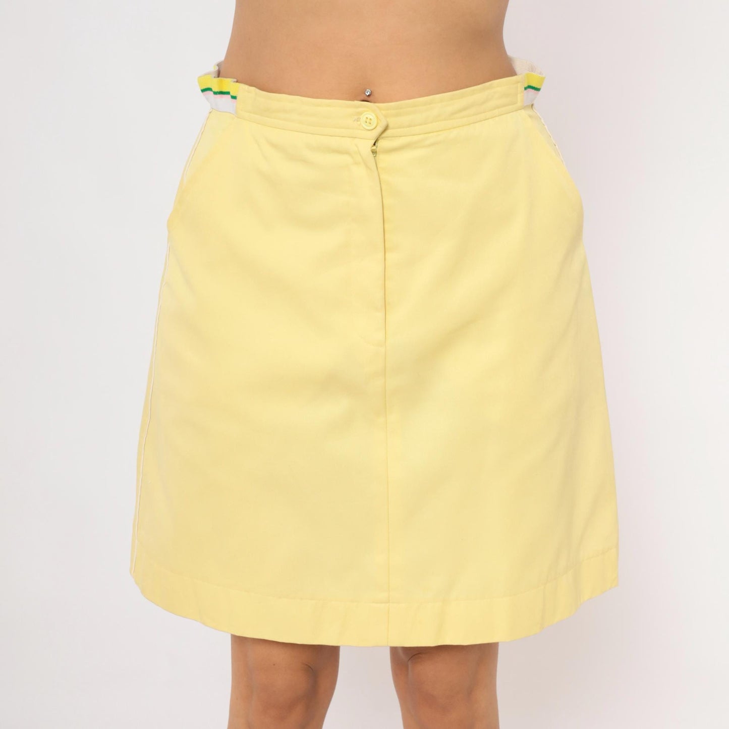 80s Lady Briarcliff Yellow Mini Skirt Striped Waistband Tennis A-Line Medium Large
