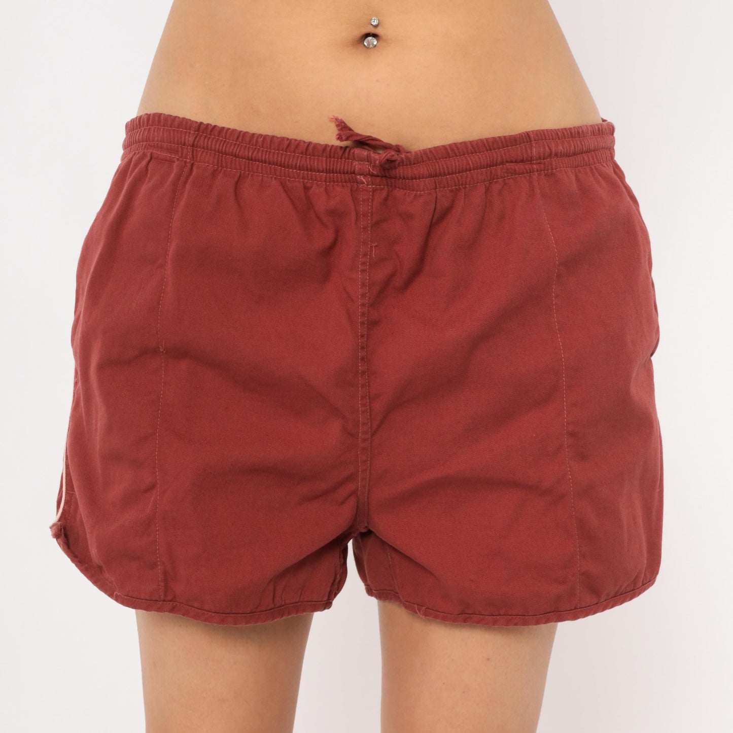 80s Repage Burgundy Swim Trunks Drawstring Waist Cotton Contrast Piping Large L