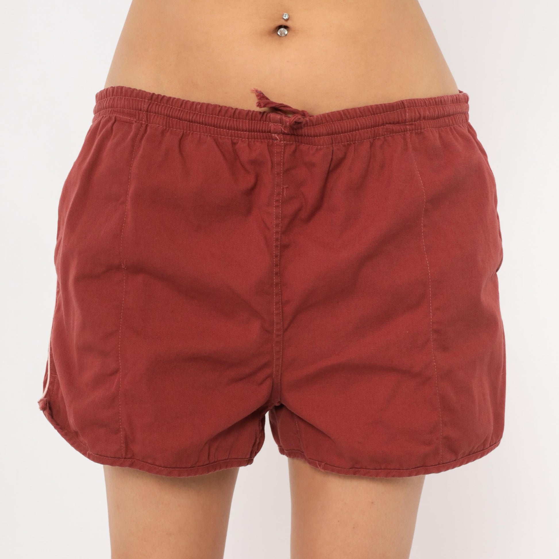 80s Repage Burgundy Swim Trunks Drawstring Waist Cotton Contrast Piping Large L