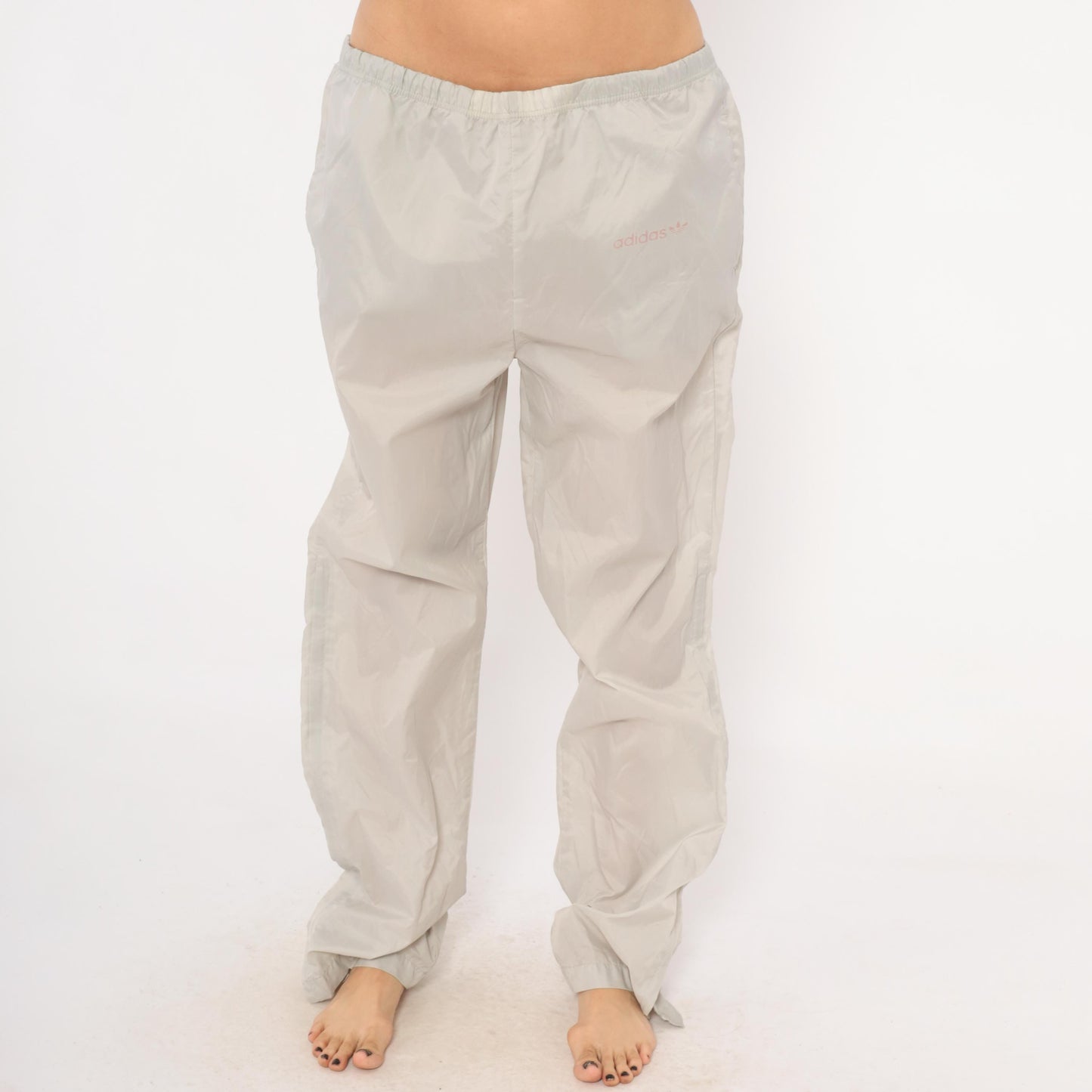 80s Adidas Originals Track Pants Grey Pink Trefoil Logo Medium M