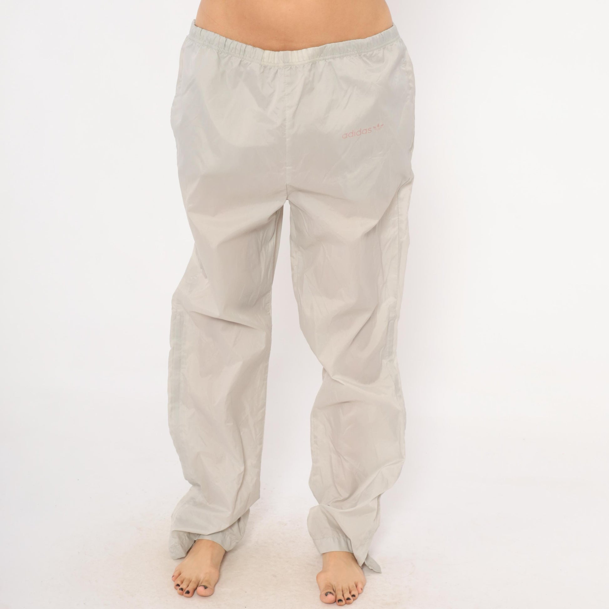 80s Adidas Originals Track Pants Grey Pink Trefoil Logo Medium M