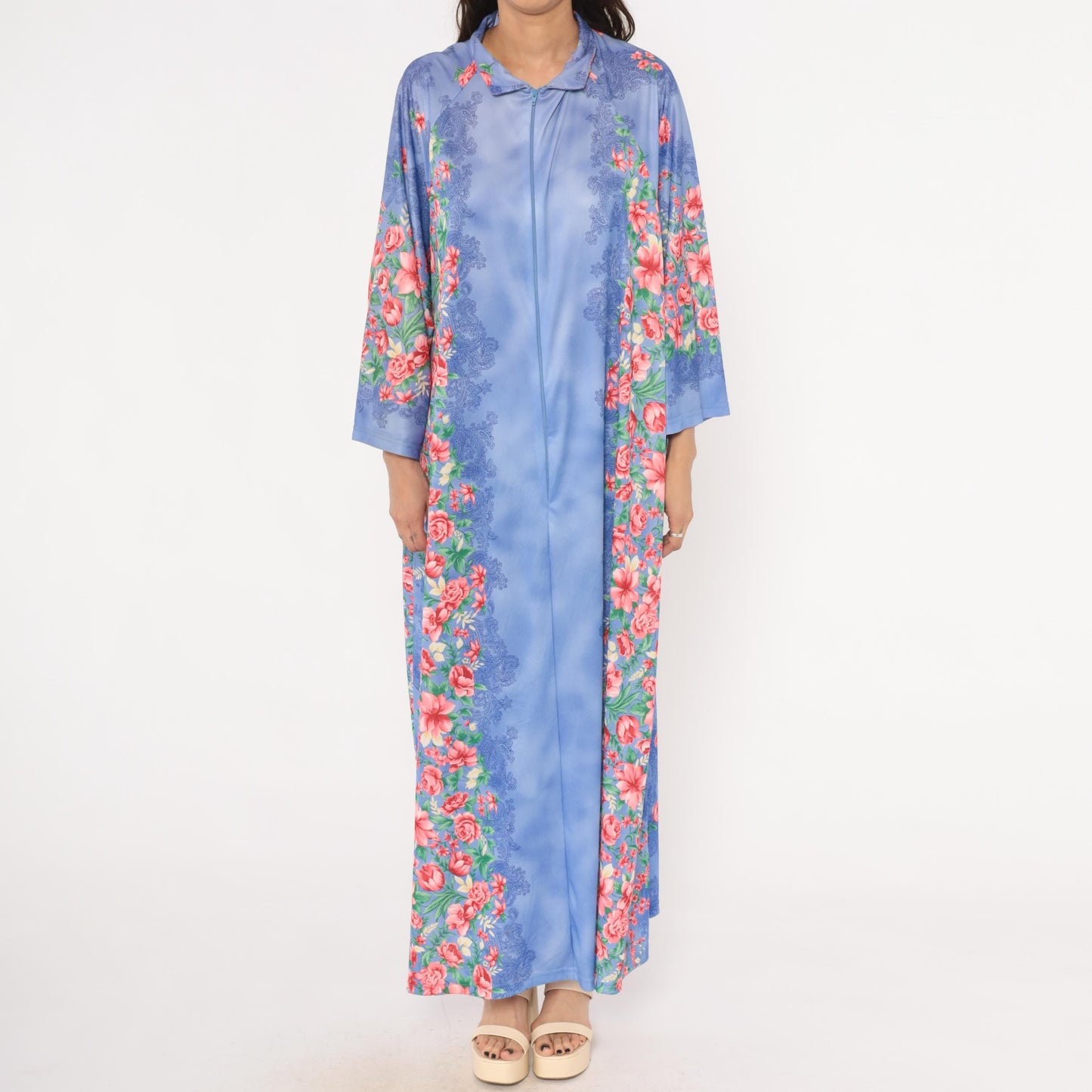 90s Anthony Richards Periwinkle Floral Kaftan Maxi Loungewear Plus Size XXL