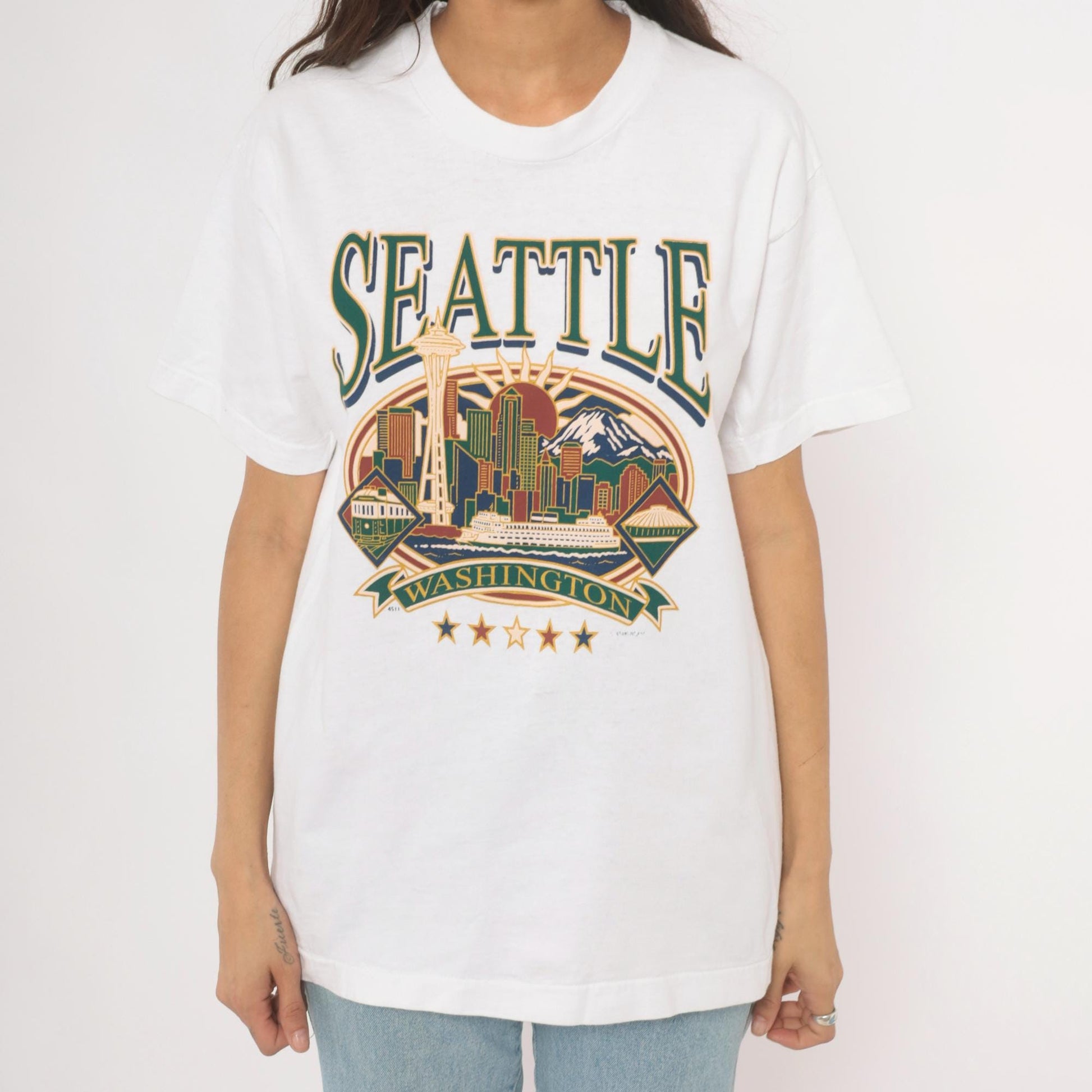 90s Seattle Washington Space Needle Graphic Tee White Cotton Large L