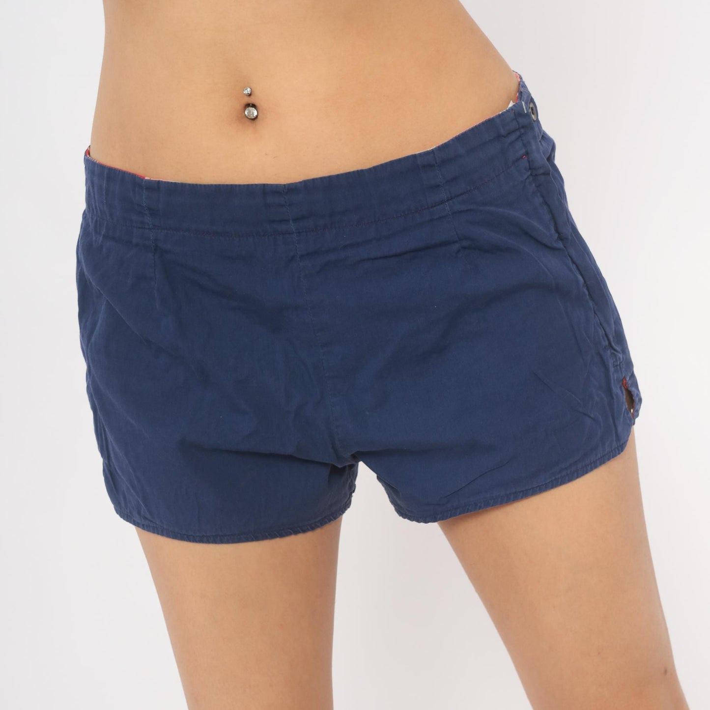 1960s Jantzen Reversible Plaid Shorts Red Navy Cotton Low Rise Medium M