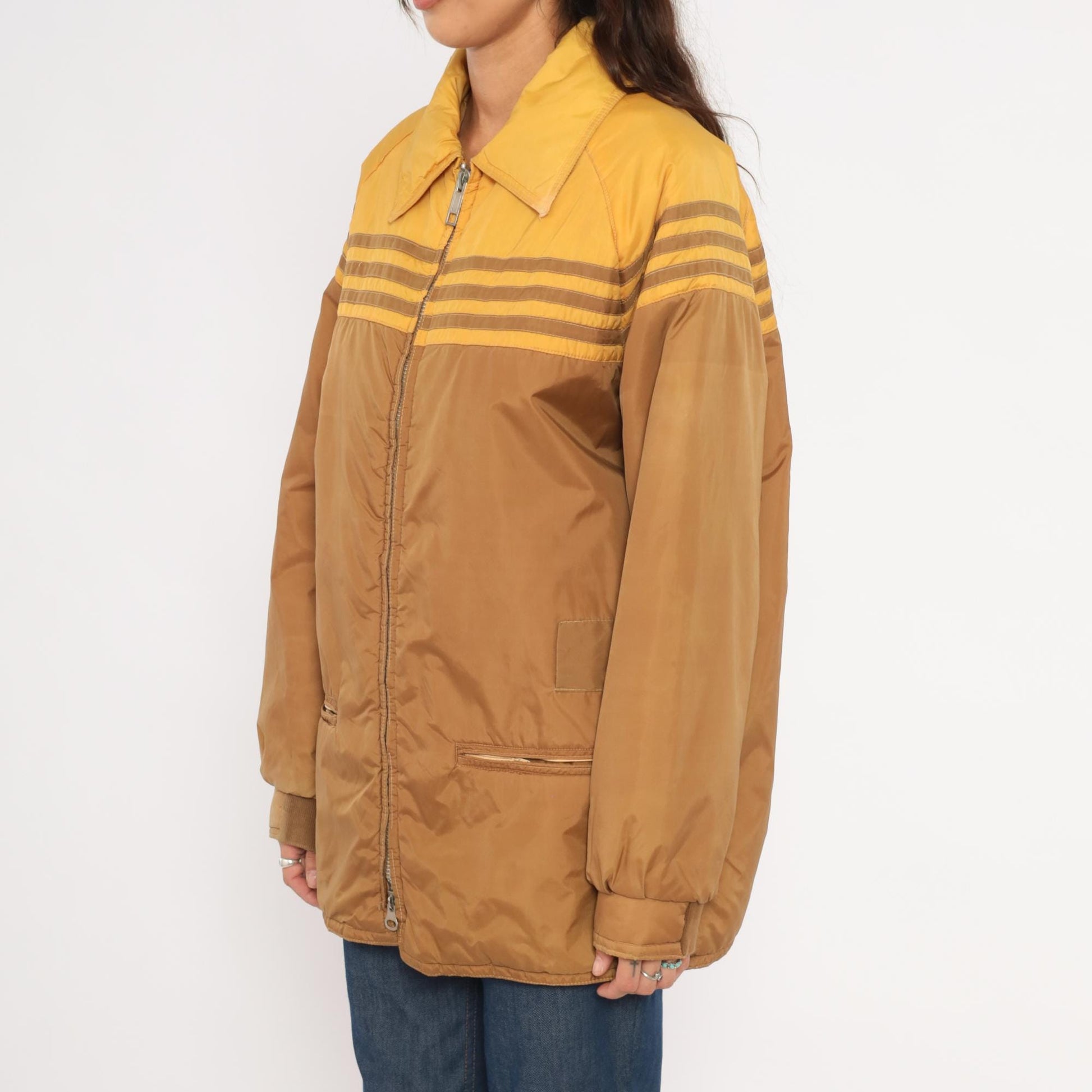 70s Douglas Park Two-Tone Windbreaker Puffer Jacket Brown Mustard Gold Medium M