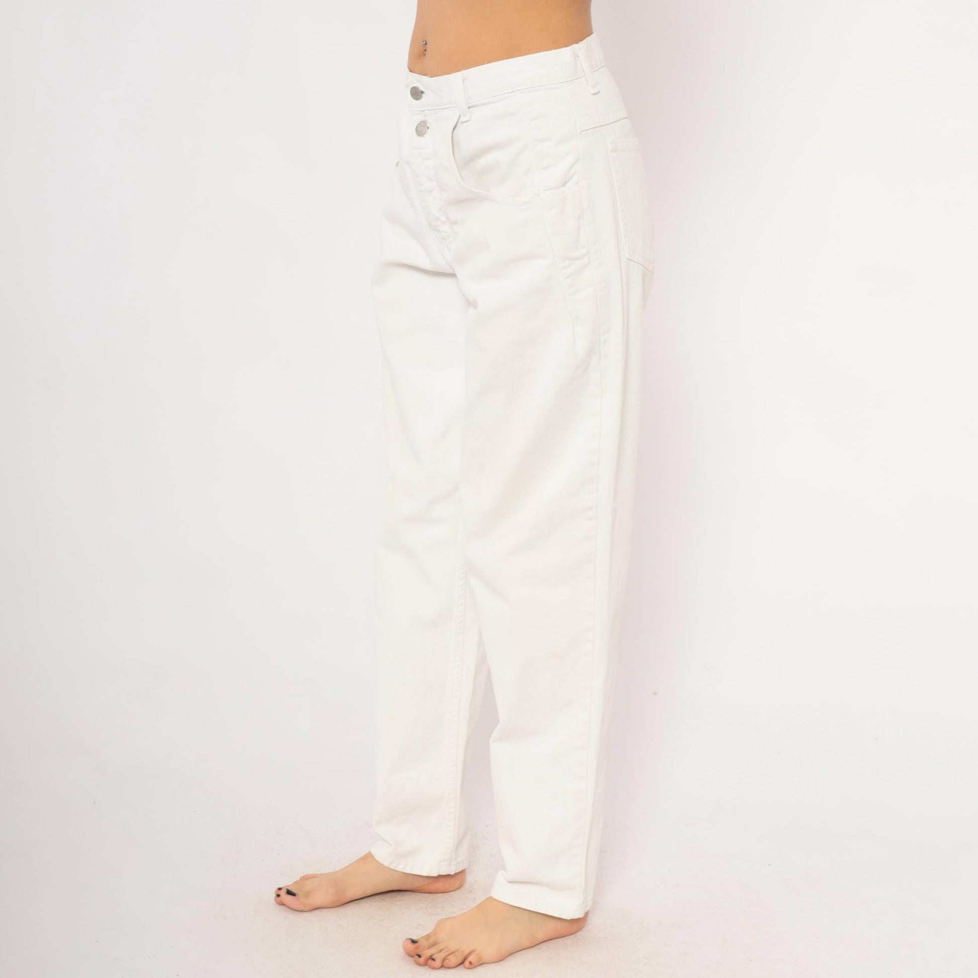 90s Guess High-Waisted Straight Leg Jeans White Denim Womens 30