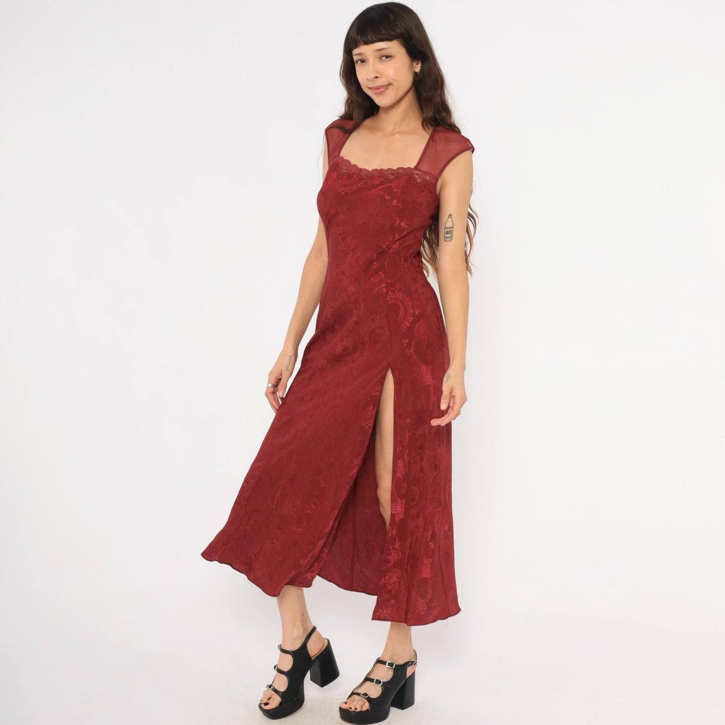 90s Victoria's Secret Burgundy Velvet Slip Dress Sweetheart Neckline Small S