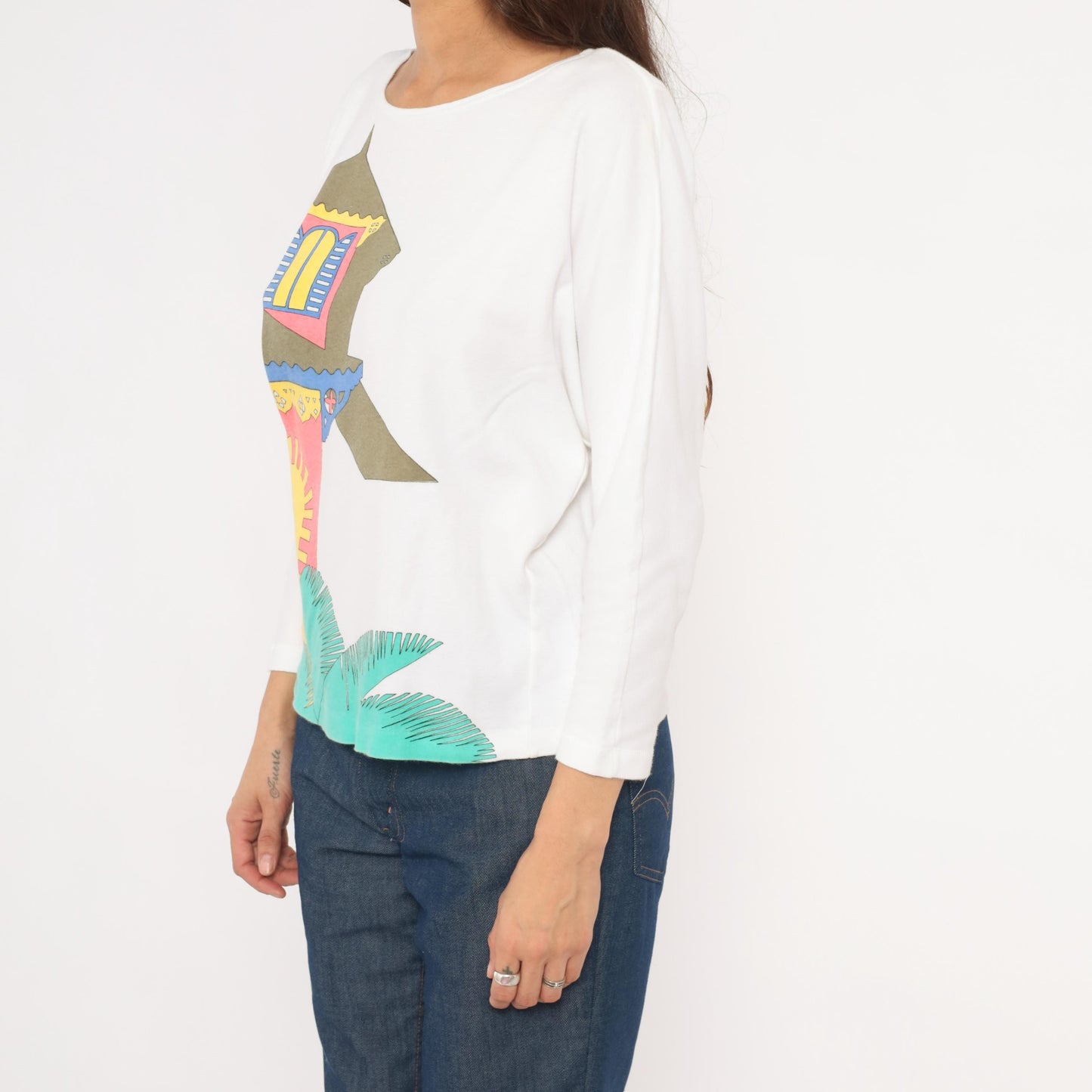 90s Tony Lambert Tropical House Cotton Graphic Tee Boat Neck Medium M