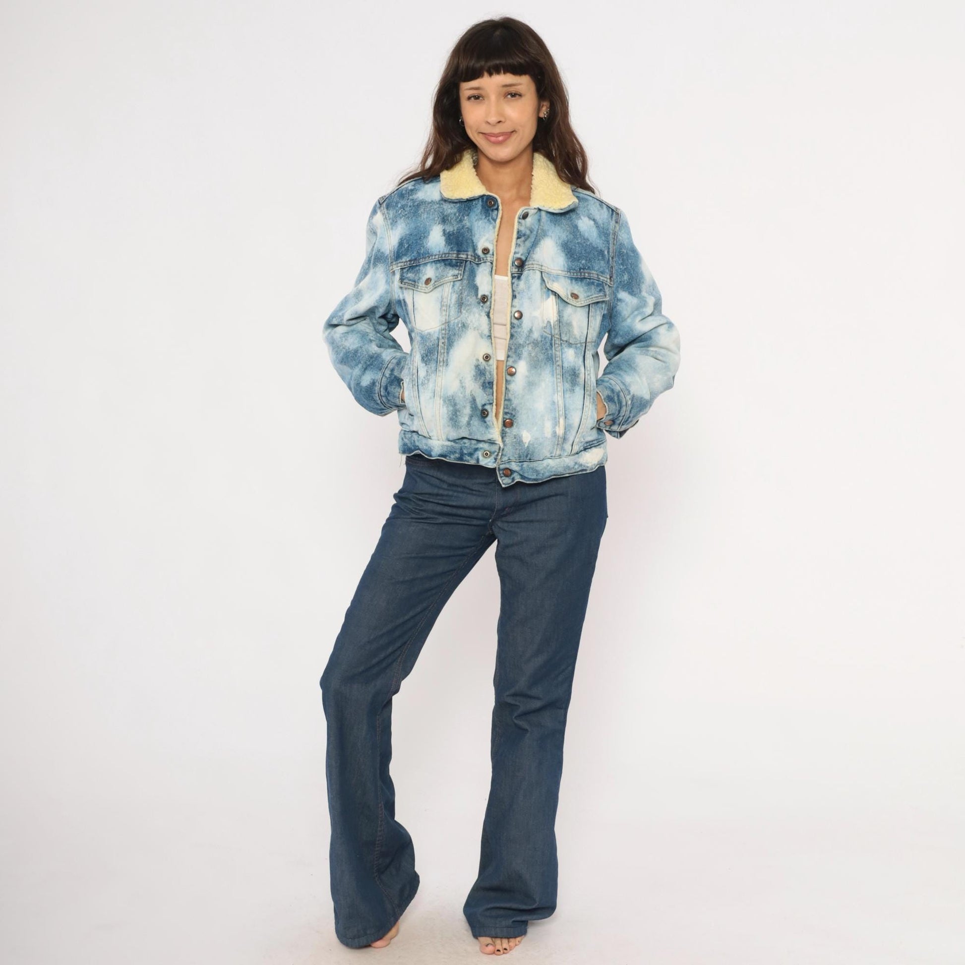 90s Silver Spur Western Acid Wash Denim Jacket Sherpa Lined Small