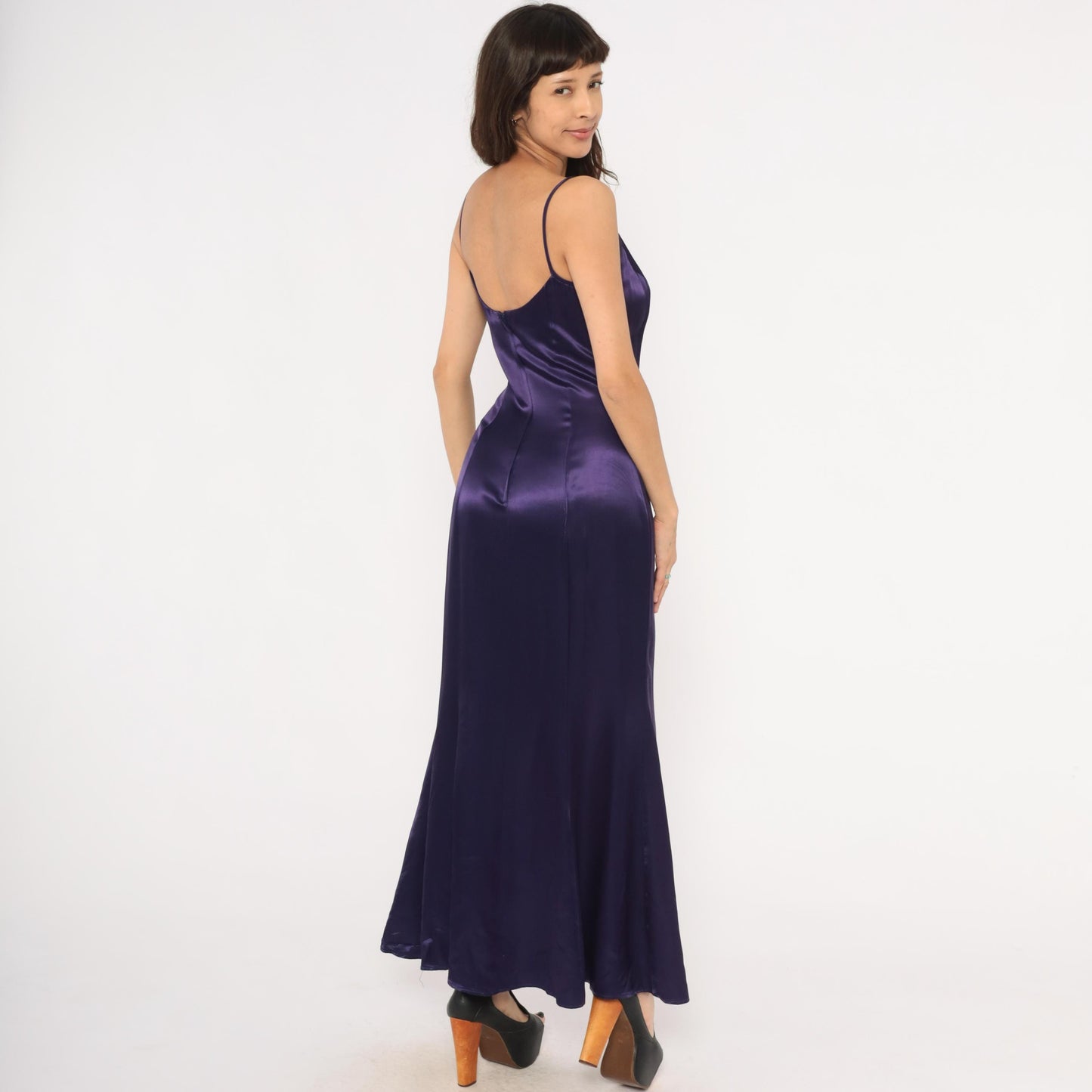 90s Jessica McClintock Gunne Sax Purple Satin Maxi Gown Rhinestone Small S