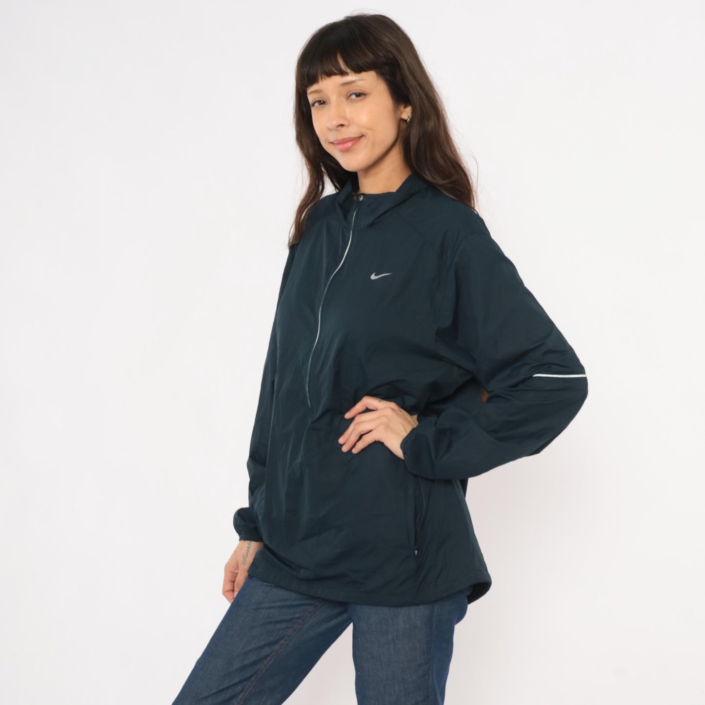 2000s Nike Half-Zip Windbreaker Navy Pullover Reflective Jacket Large L