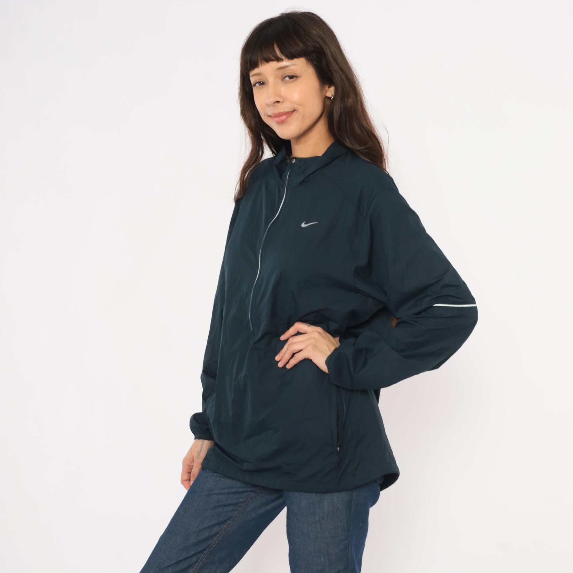 2000s Nike Half-Zip Windbreaker Navy Pullover Reflective Jacket Large L