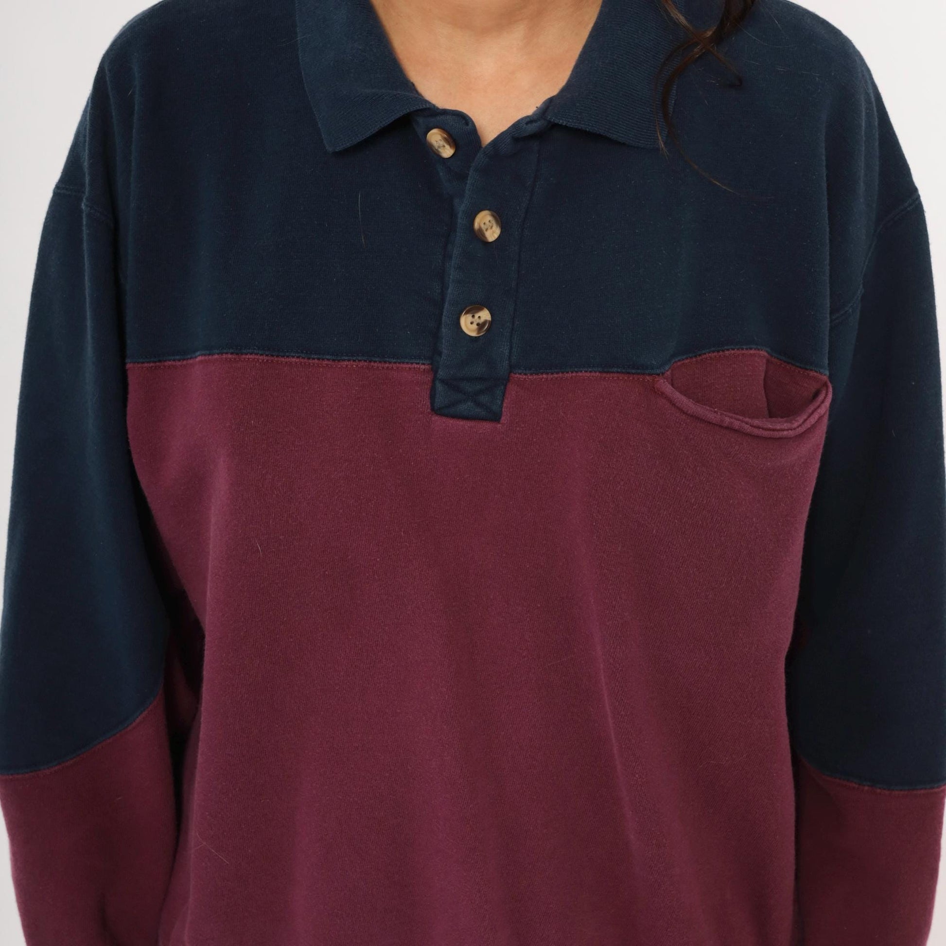 90s Werguard Color Block Polo Sweatshirt Navy Burgundy Cotton Medium M