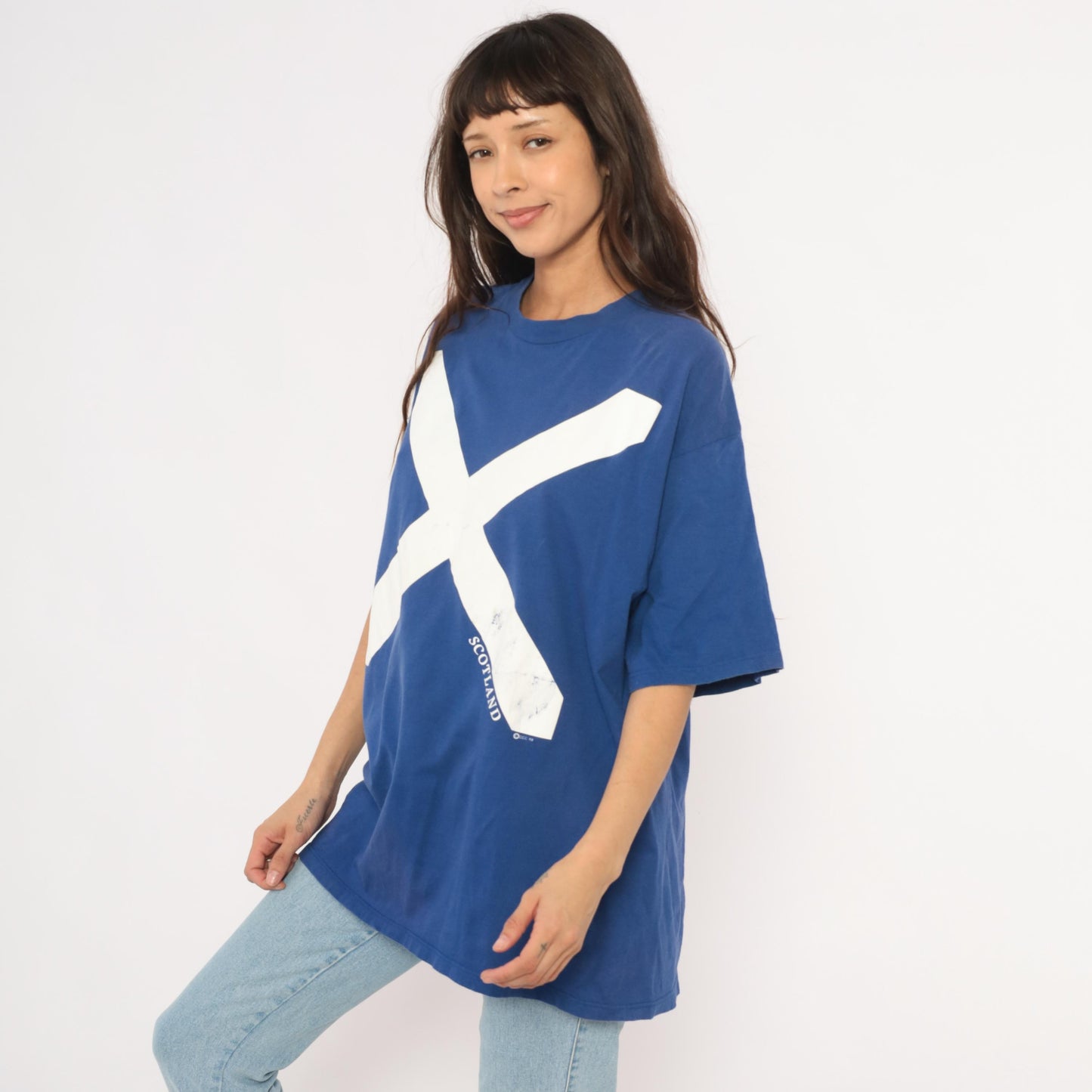 90s Scotland Saltire Flag Graphic Tee Jerzees Cobalt Blue Cotton Extra Large XL