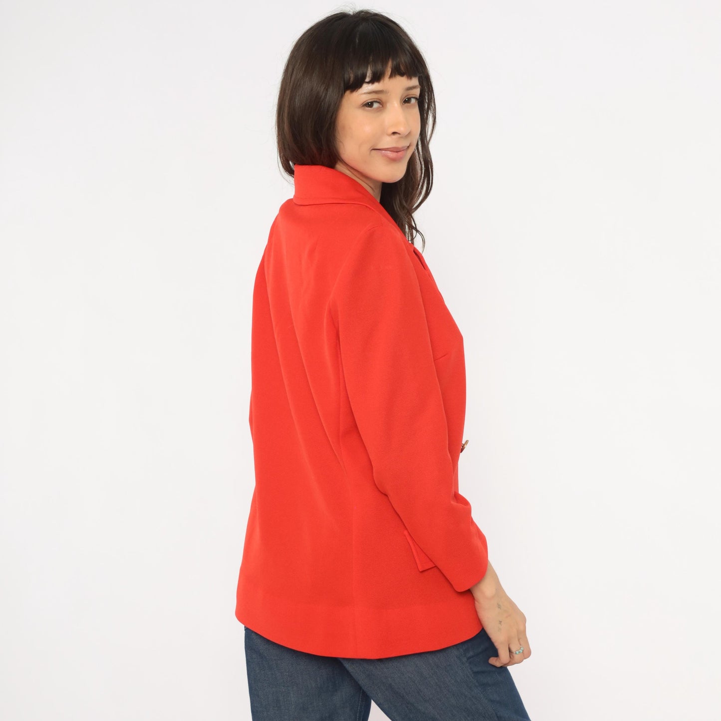 70s Bodin Knits Red Double Breasted Blazer Gold Buttons Medium M