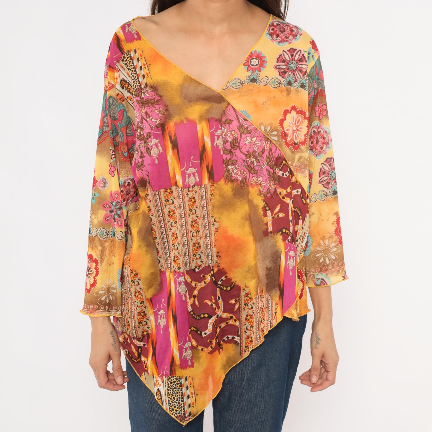 Y2K Studio Works Patchwork Blouse Paisley Floral Asymmetric Plus Size XXL