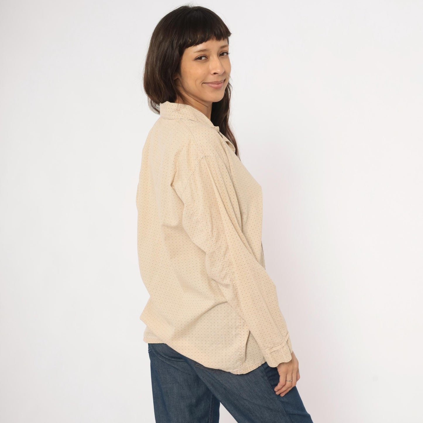 80s Faultless Basketweave Camp Collar Shirt Tan Cotton Blend Large L
