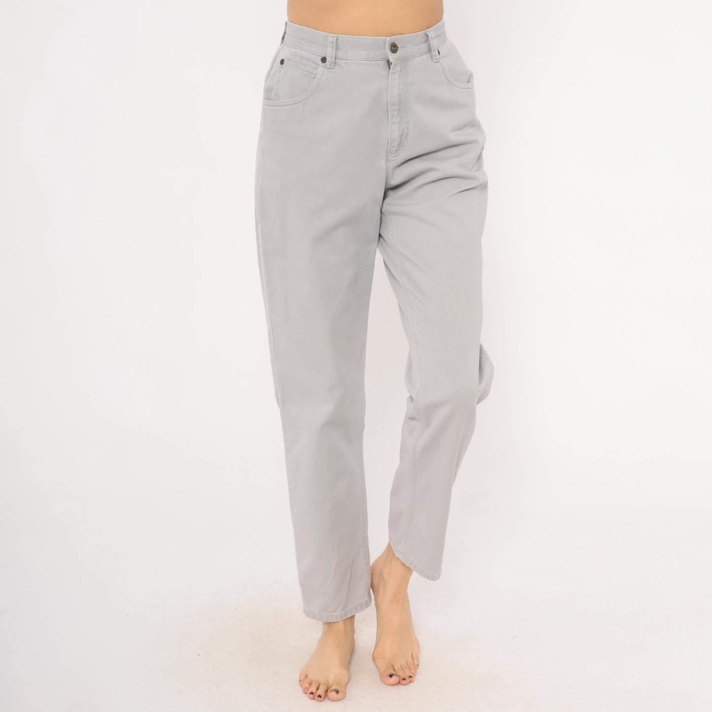 90s Liz Claiborne Grey High-Waisted Tapered Denim Jeans Small S