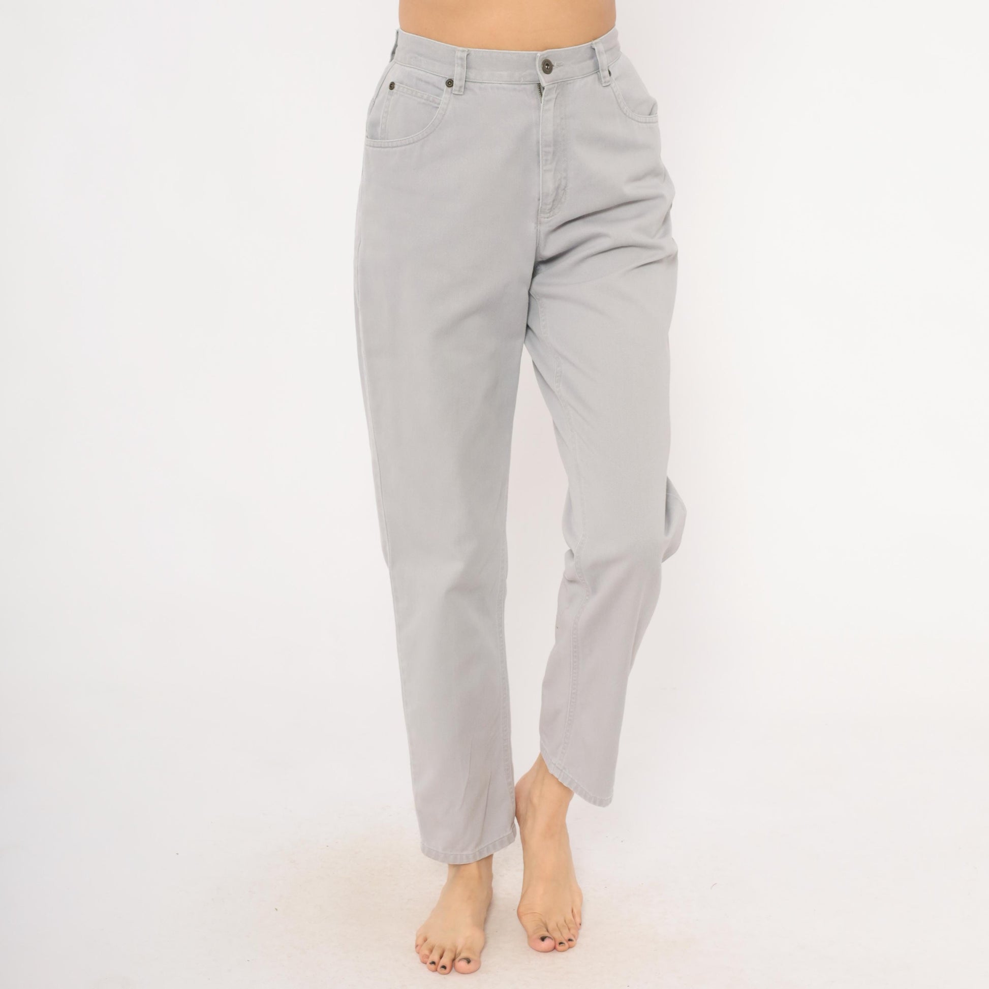90s Liz Claiborne Grey High-Waisted Tapered Denim Jeans Small S