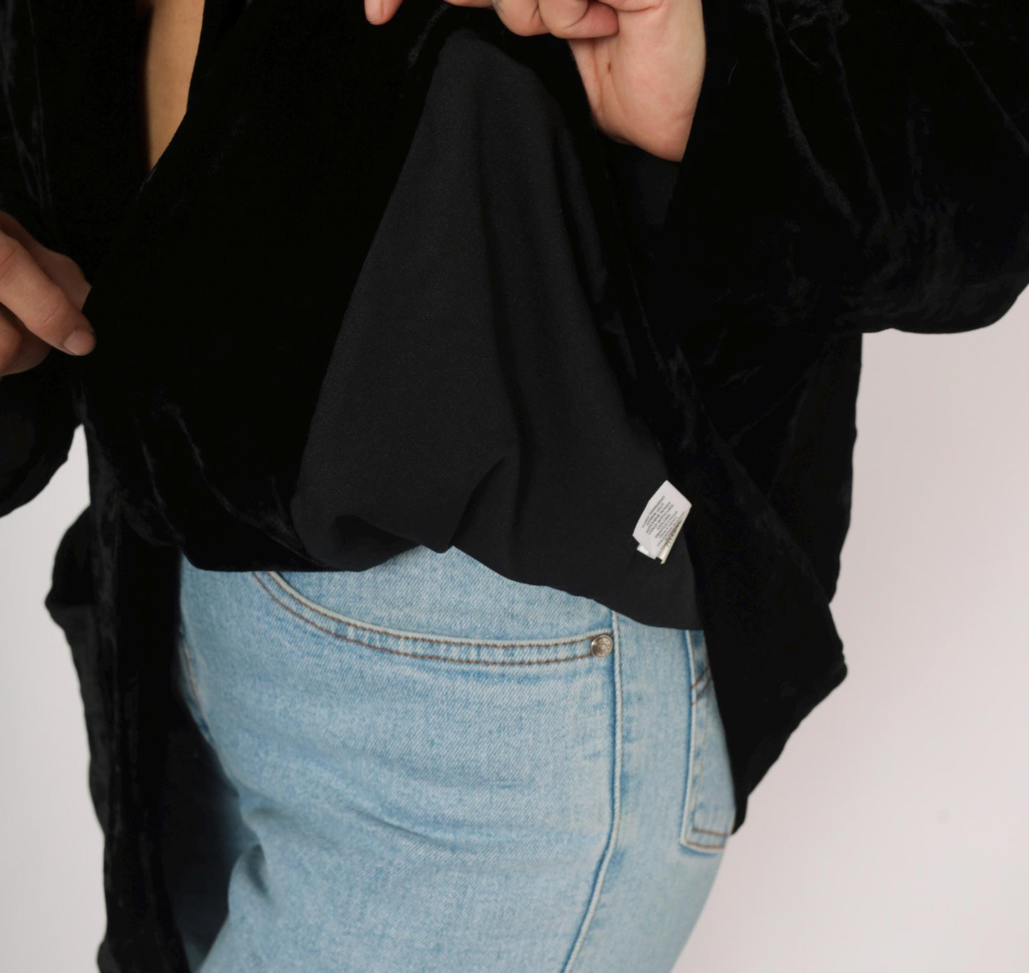90s J. Jill Black Crushed Velvet Blazer Deep V Single Button Medium
