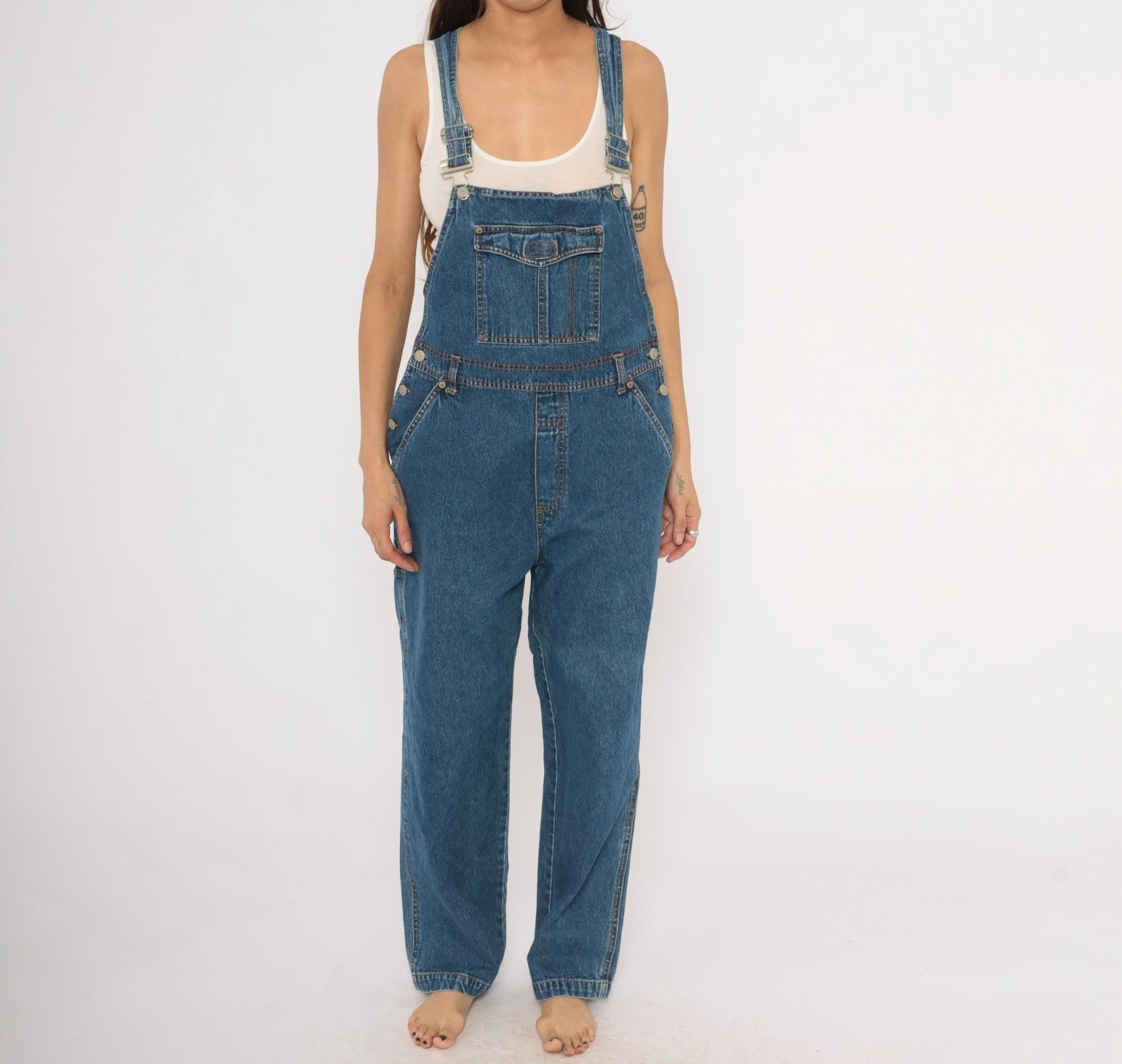 90s Bill Blass Blue Denim Overalls Carpenter Bib Straight Leg Medium M