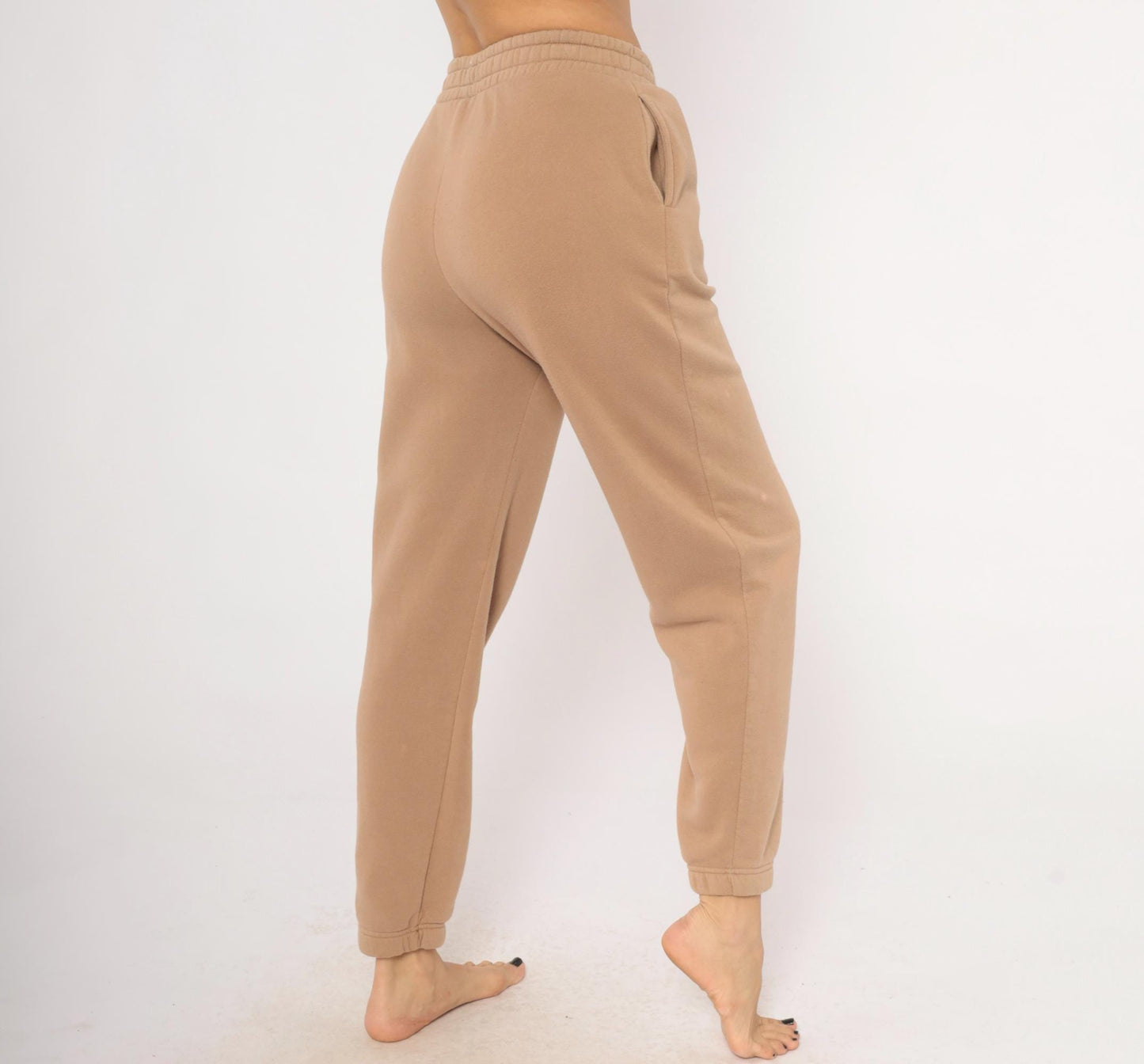 Y2K Montana Embroidered Joggers Tan Fleece Tapered Cuffed Small S
