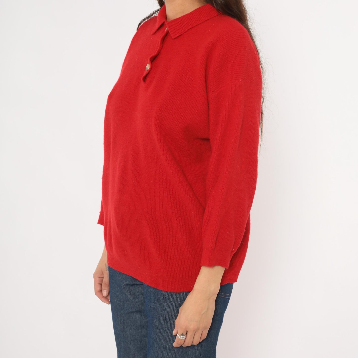 90s Outback Red Polo Sweater Wool Knit Collared Button Pullover Medium