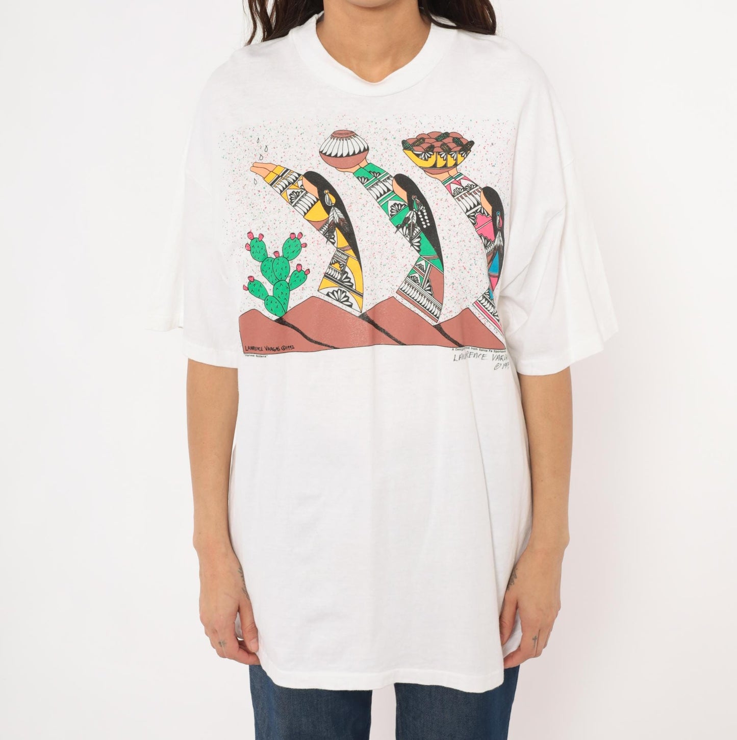 90s Lawrence Vargas Harvest Maidens Southwestern Graphic Tee White Cotton Extra Large XXL