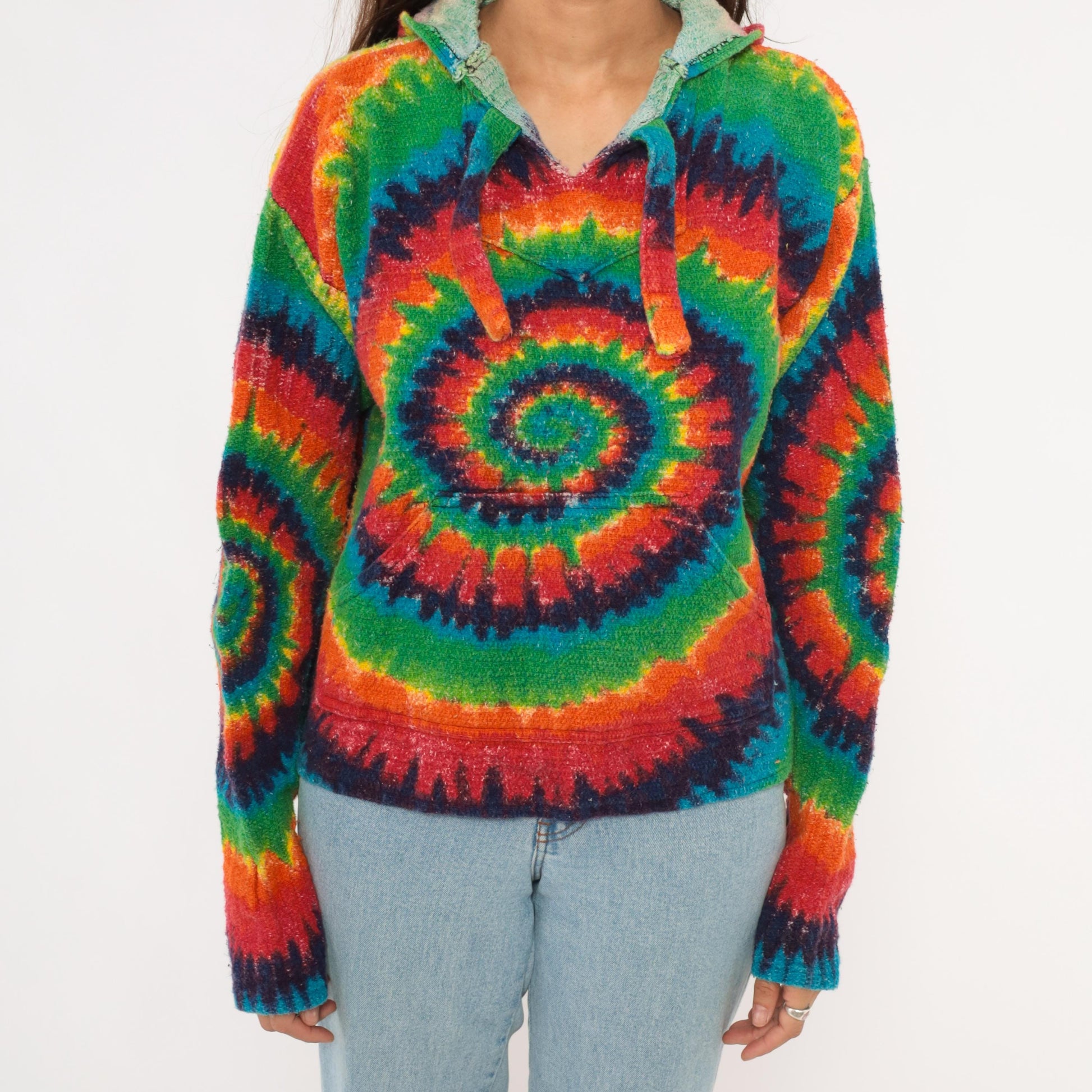 2000s Earth Ragz Rainbow Tie Dye Spiral Hoodie Cotton Medium M