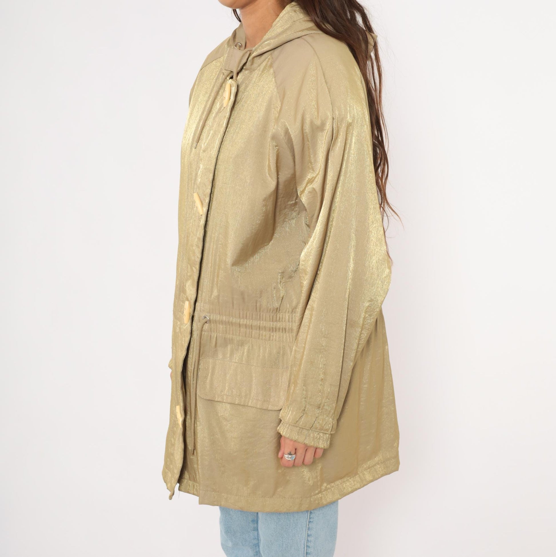90s Diana Marco Gold Metallic Hooded Parka Windbreaker Large L