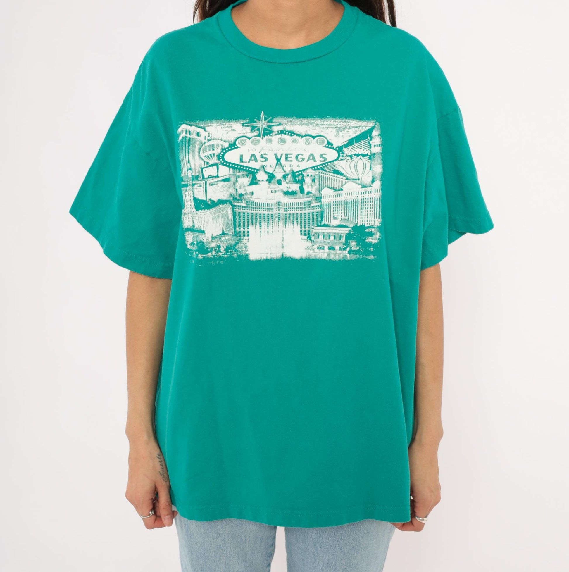 90s Suna Las Vegas Skyline Teal Graphic Tee Plus Size XXL
