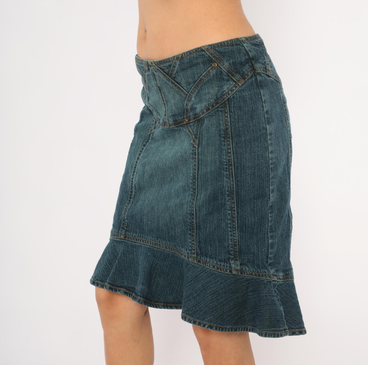 Y2K Jones Wear Denim Mini Skirt Ruffle Mermaid Hem Blue Medium M