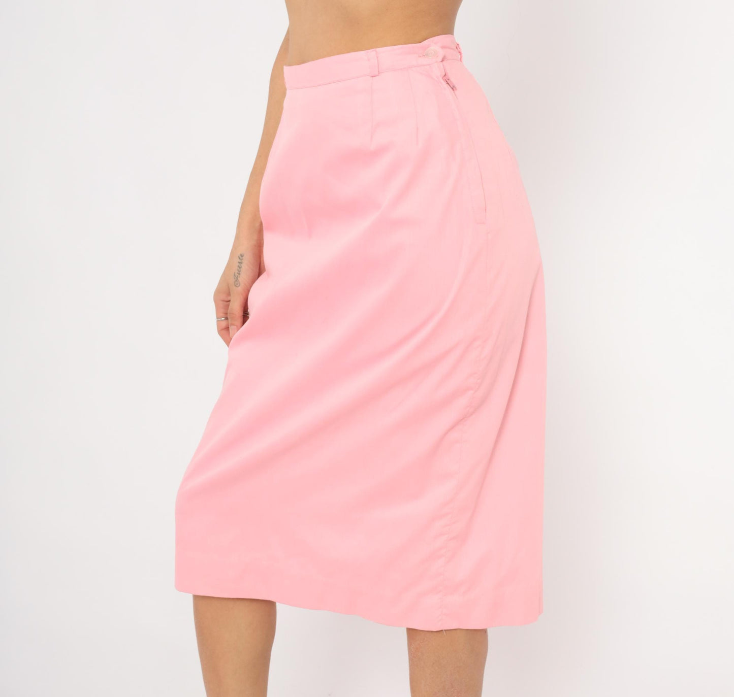 70s Adelaar Pink Pencil Skirt Straight Knee-Length Cotton Small S