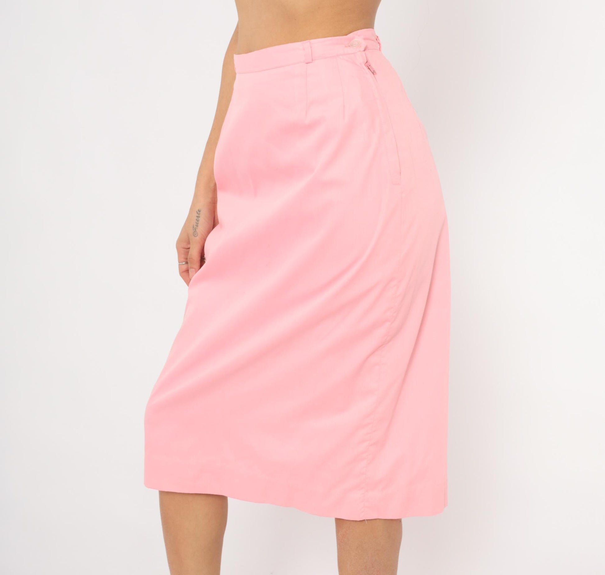 70s Adelaar Pink Pencil Skirt Straight Knee-Length Cotton Small S
