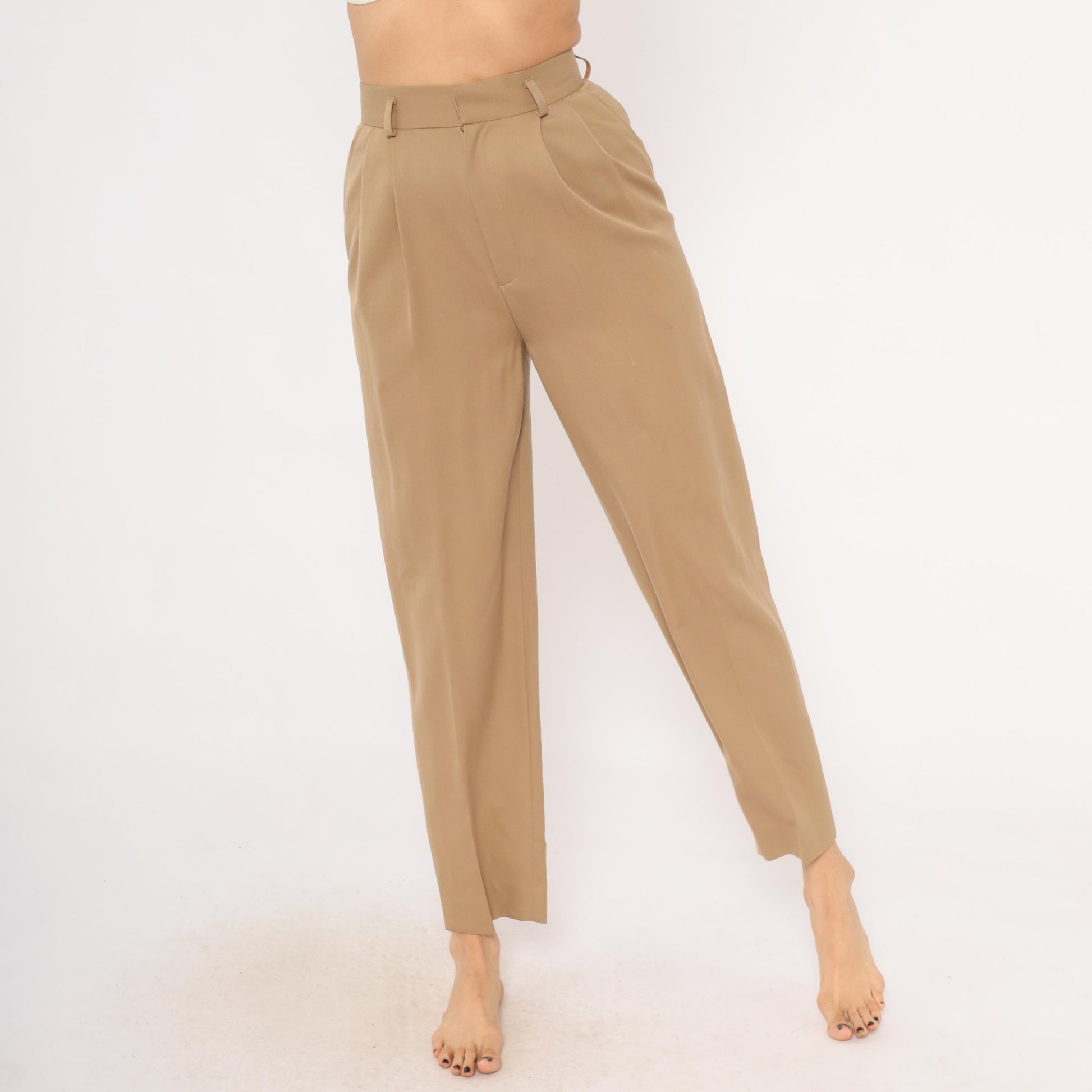 80s Classiques Entier Wool Trousers Tan Pleated High Waist Tapered Extra Small