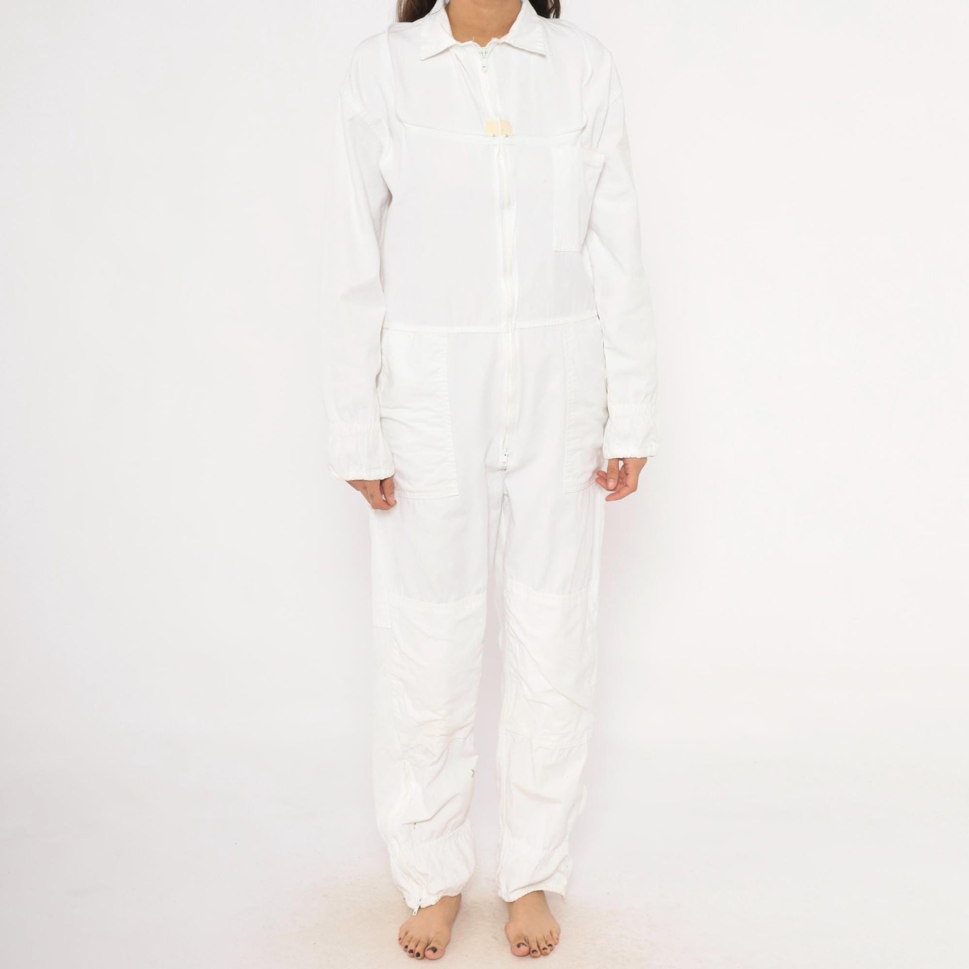 2000s White Zip Coveralls Utility Jumpsuit Cotton Workwear Small