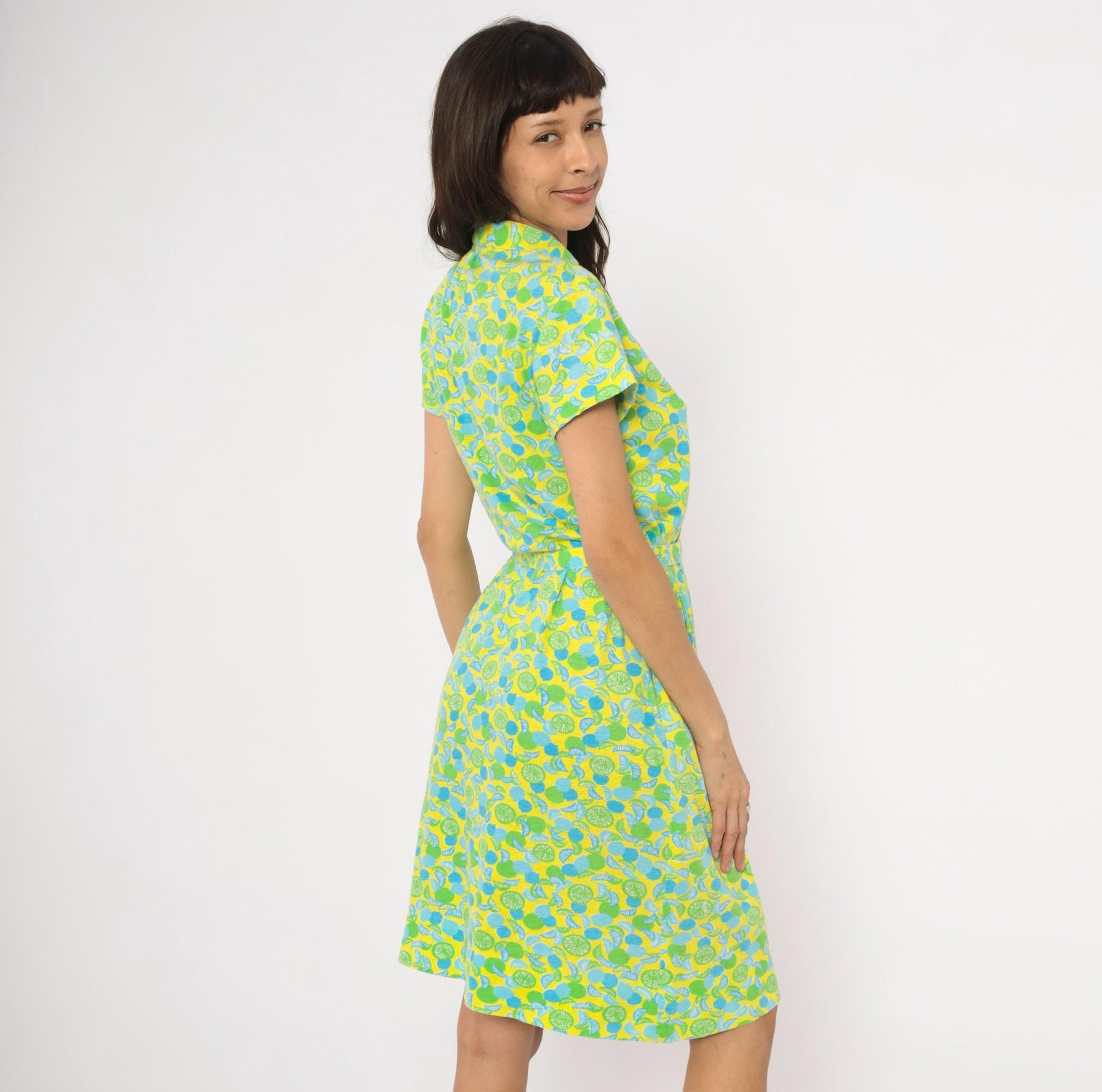 The Lilly Citrus Print Shirtdress Yellow Green Blue Knee-Length Cotton Medium