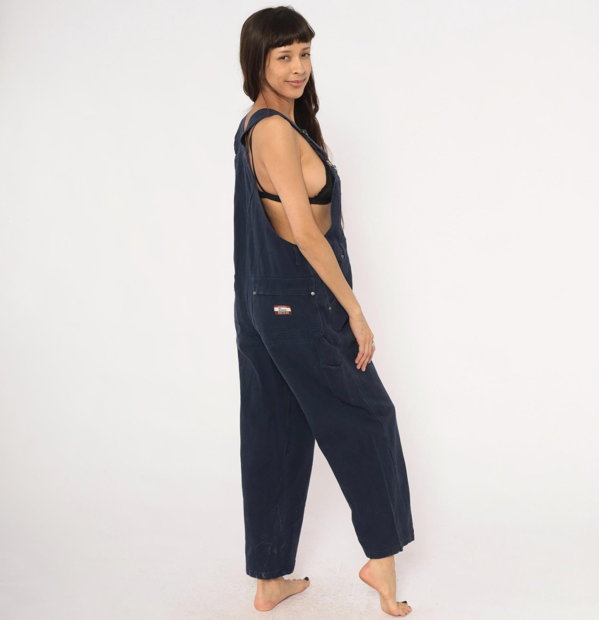 Y2K Route 66 Navy Denim Carpenter Overalls Straight Leg Medium M