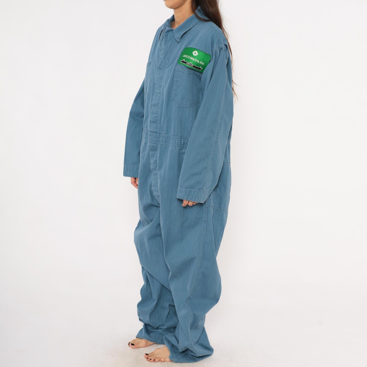 80s Ambassador Uniform Co. Blue Cotton Coveralls ARCO Marine Patch XXL