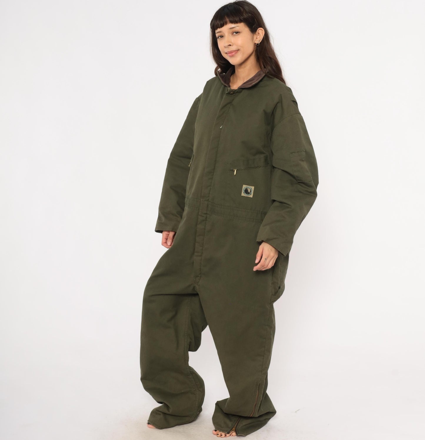 2000s Berne Apparel Olive Insulated Coveralls Brown Corduroy Collar Plus Size 3XL