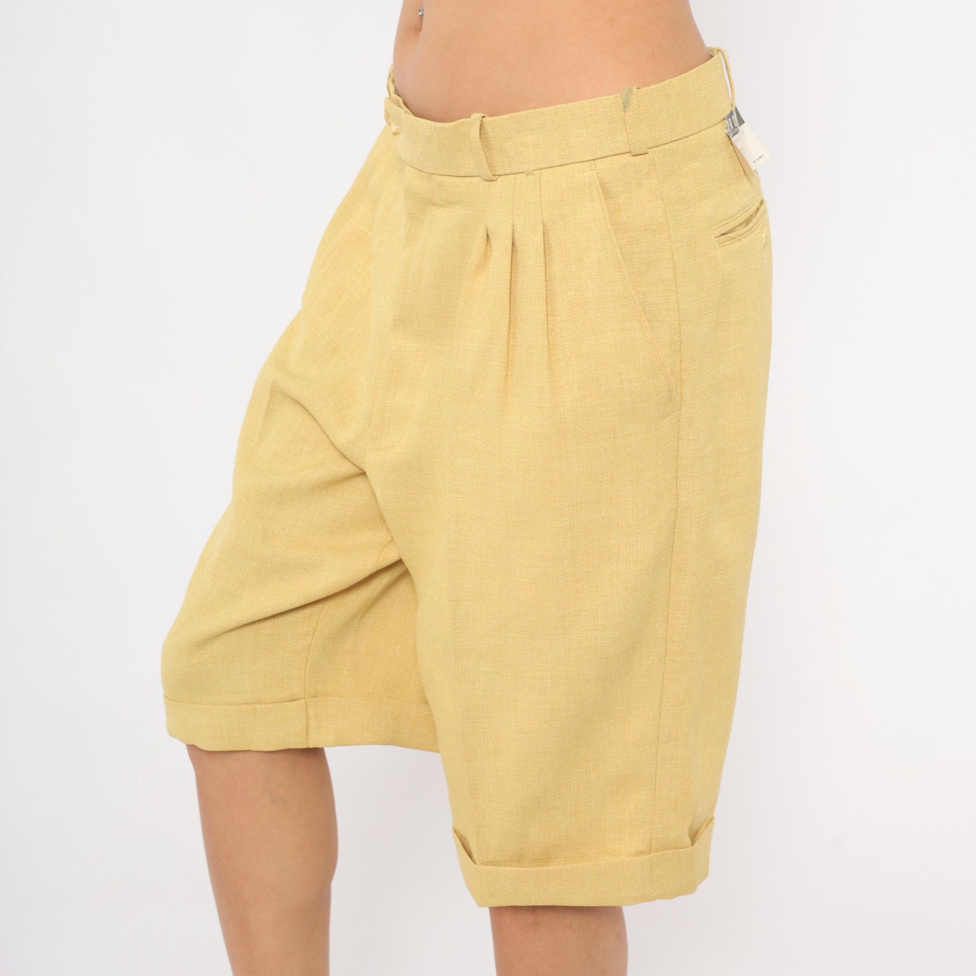 80s Pronti Tan Pleated Bermuda Shorts Tailored Cuffed Medium M