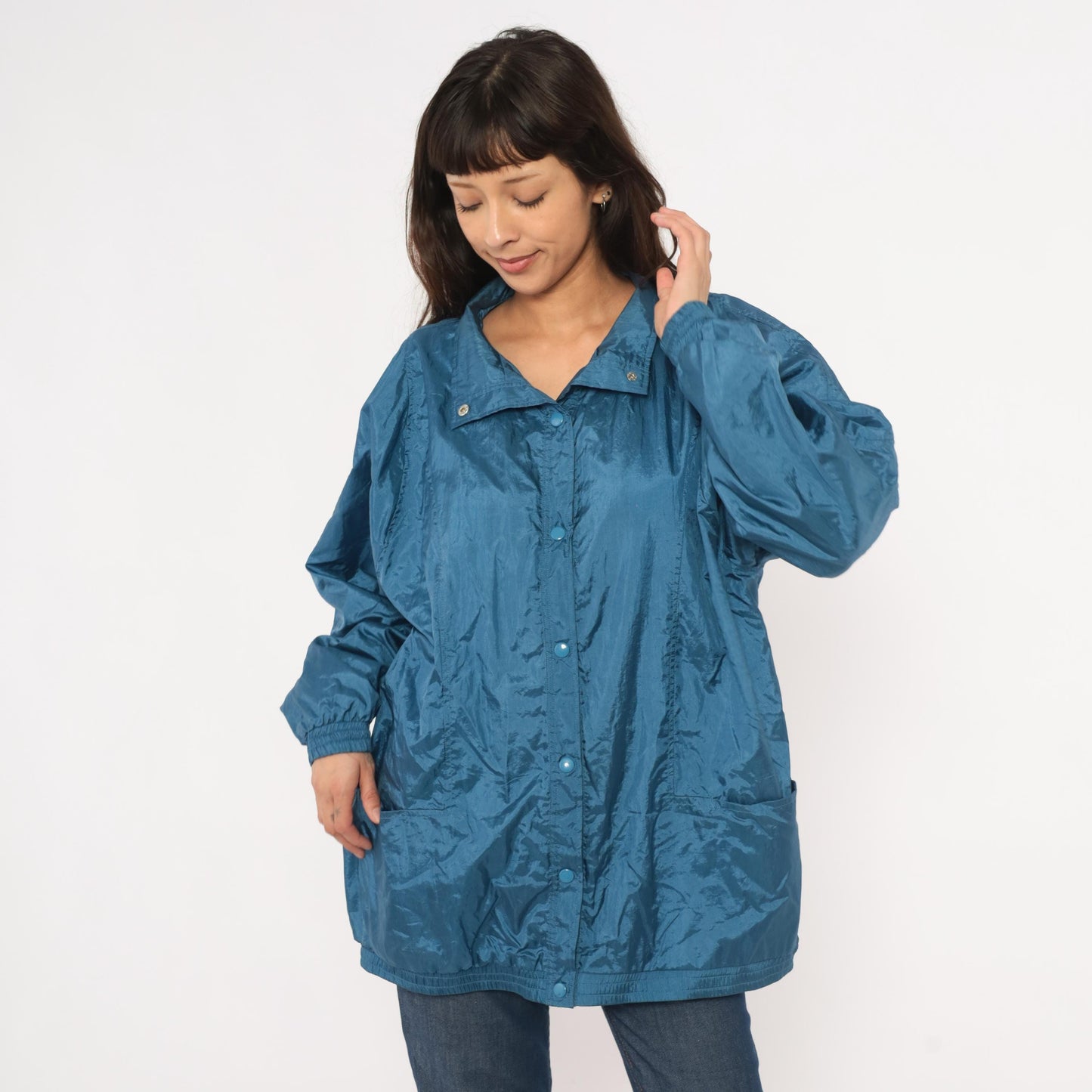 80s Tudor Court Windbreaker Jacket Steel Blue Nylon Coach Coat Large L