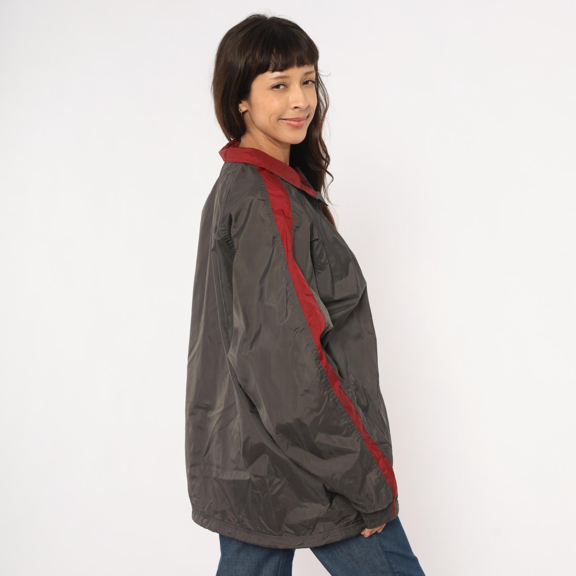 Y2K Fila Windbreaker Charcoal Grey Burgundy Colorblock Track Jacket Large L
