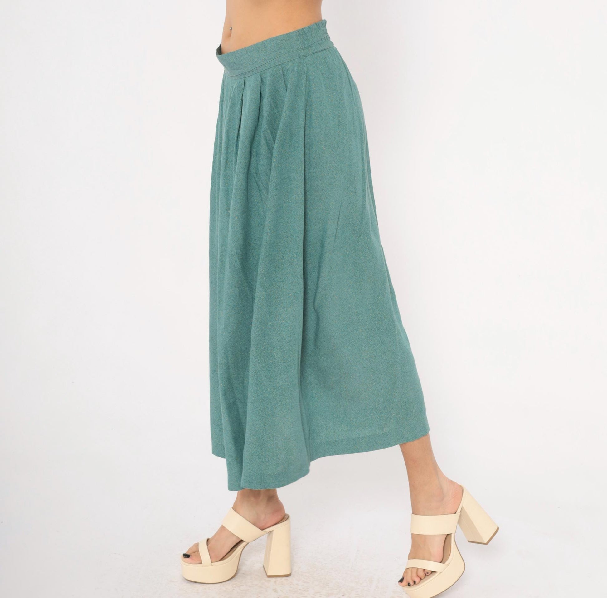 80s Norton Mcnaughton Teal Pleated Midi Skirt High Waist A-Line Medium