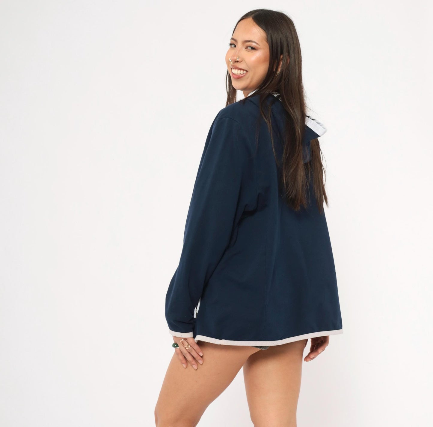 Y2K Ralph Lauren Active Half Zip Hoodie Navy Cotton Plus Size XXL