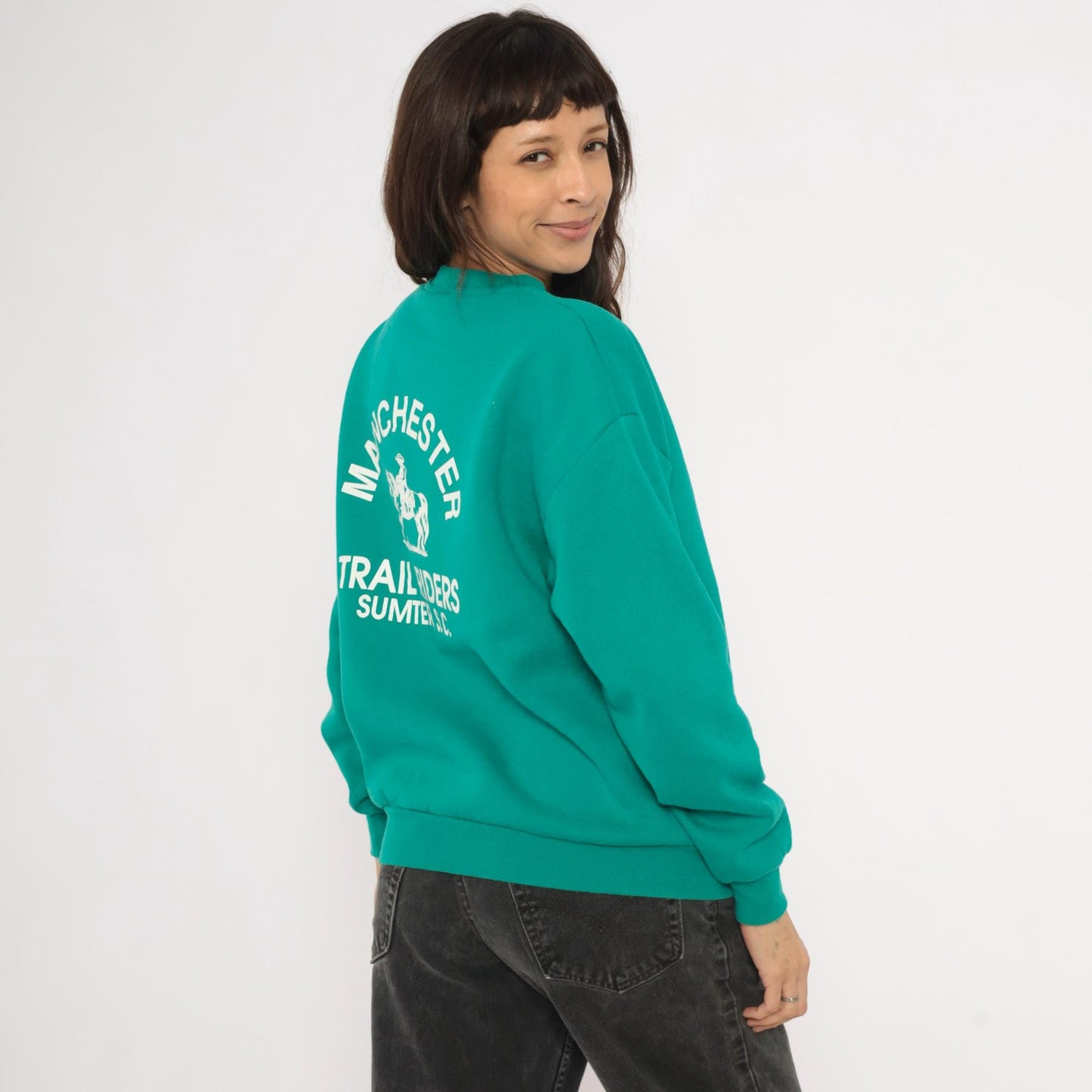 90s Jerzees Manchester Trail Riders Equestrian Sweatshirt Teal Cotton Medium M