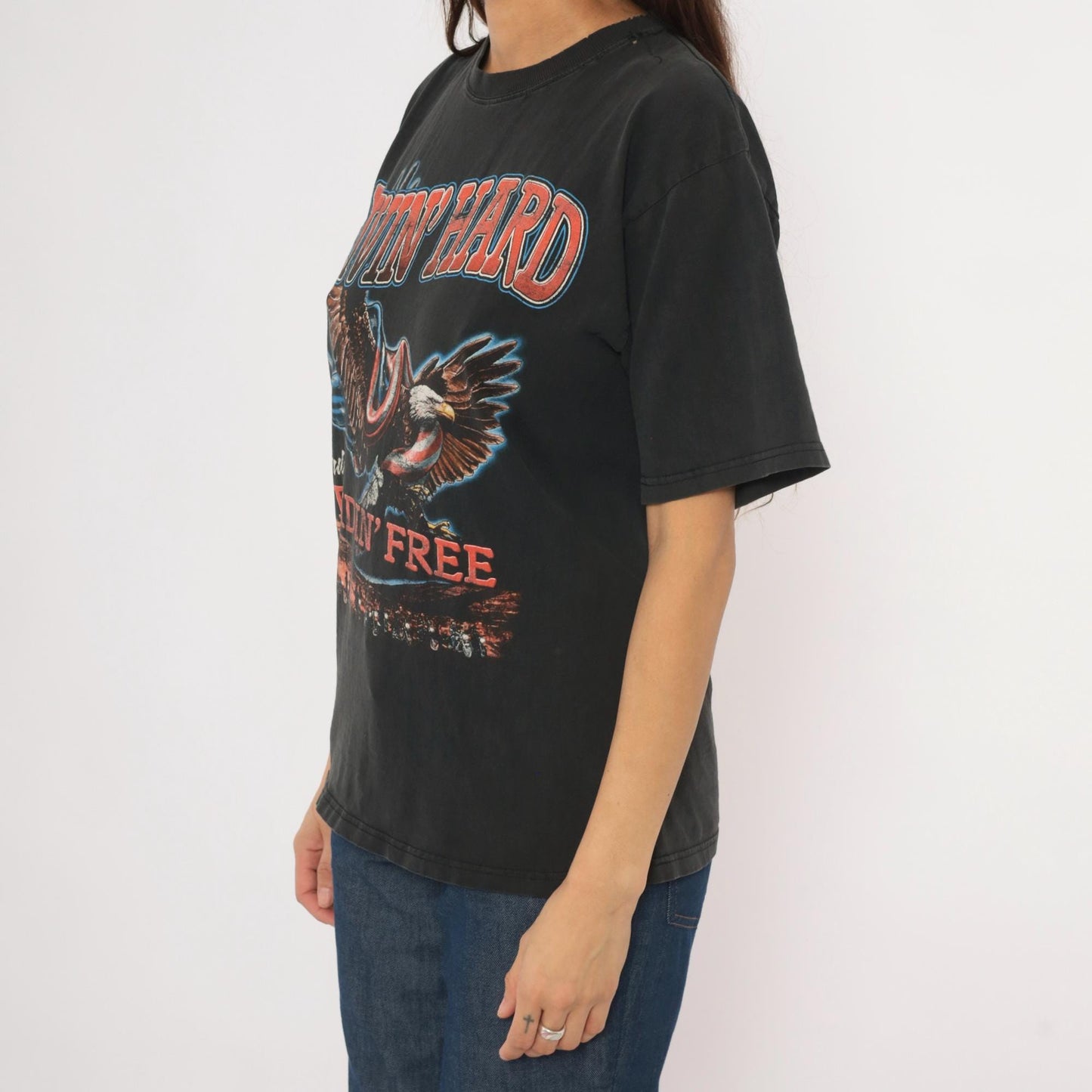 90s Cooper Cycles Biker Tee Black Eagle Motorcycle Graphic Cotton Small