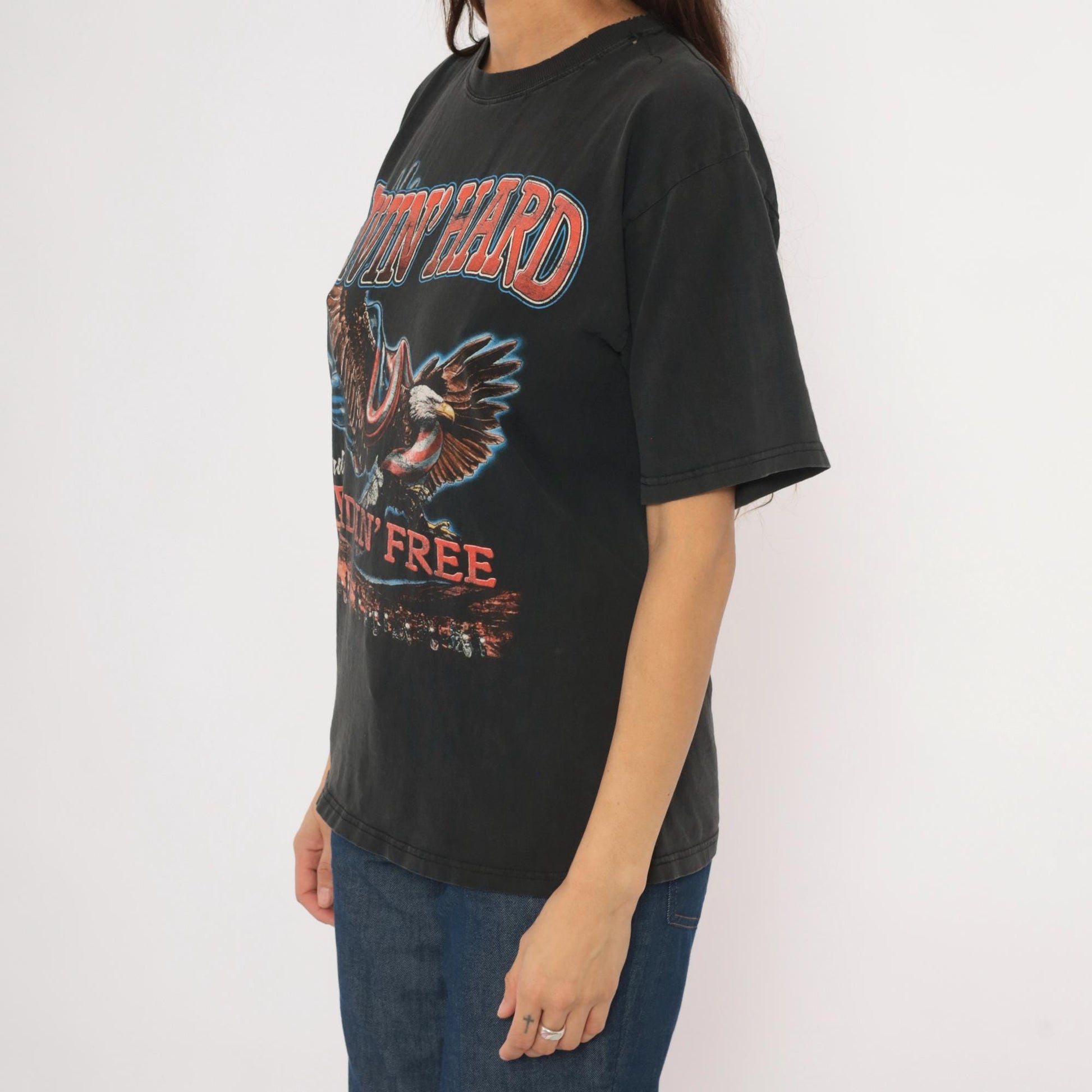 90s Cooper Cycles Biker Tee Black Eagle Motorcycle Graphic Cotton Small