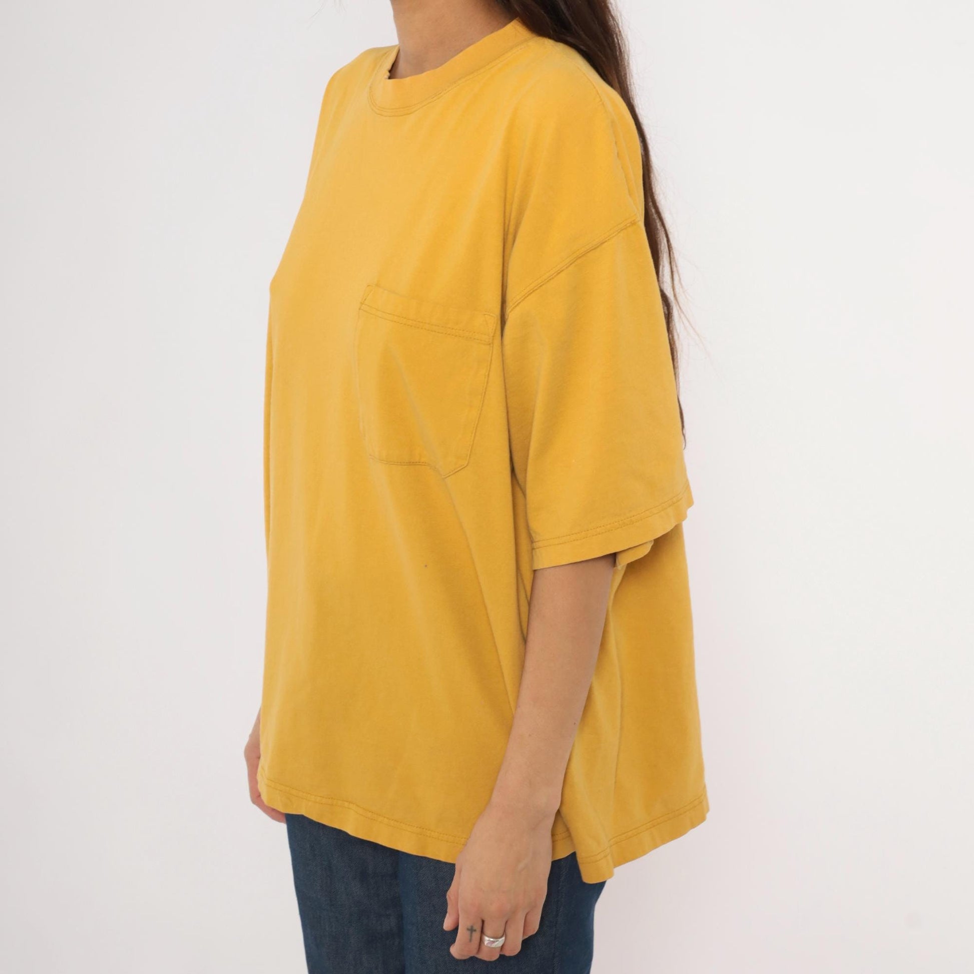2000s American Eagle Mustard Pocket Tee Cotton Boxy Crew Large L