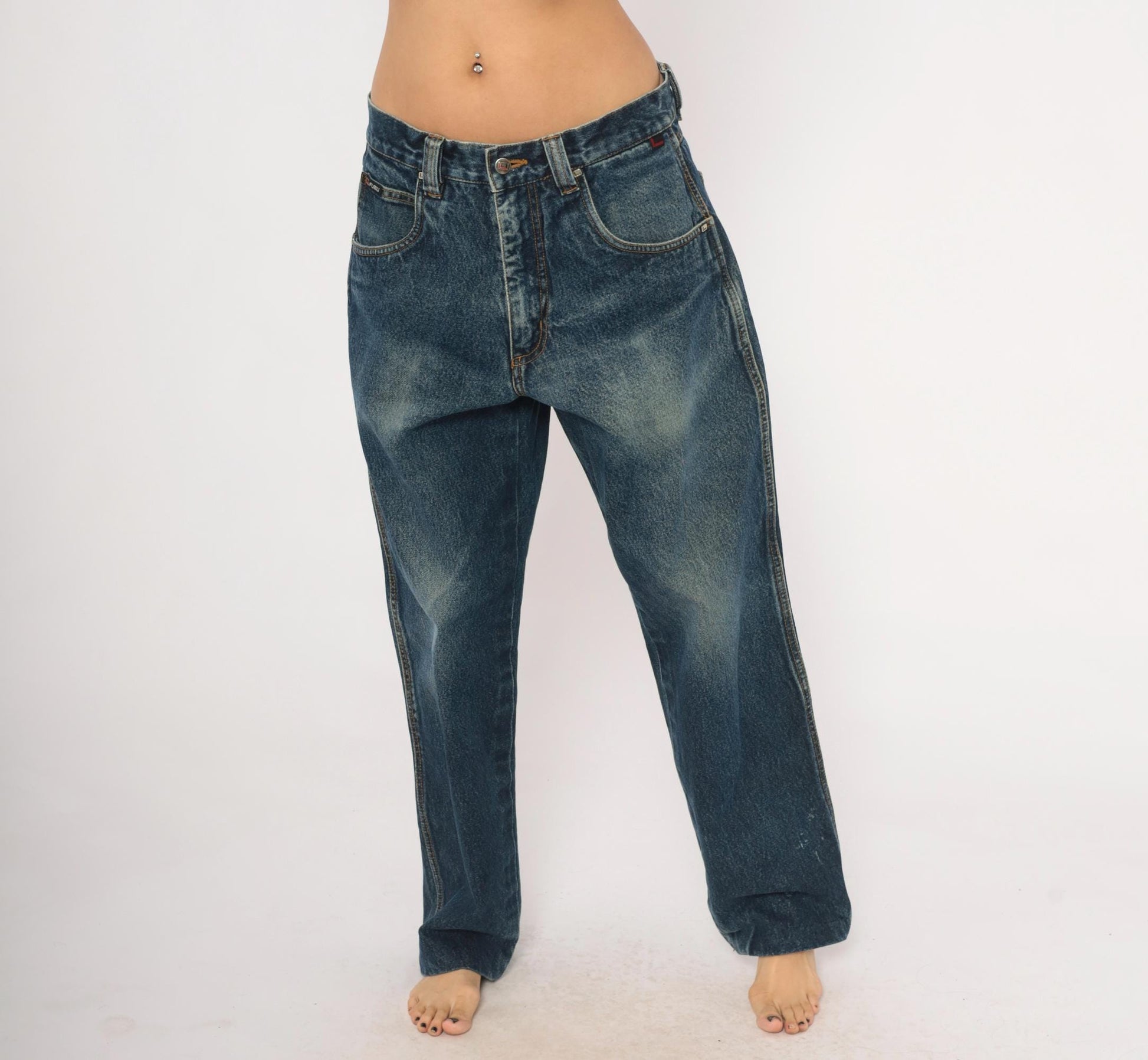 Fubu Baggy Jeans 2000s Dark Wash Denim Straight Leg Y2K Medium M
